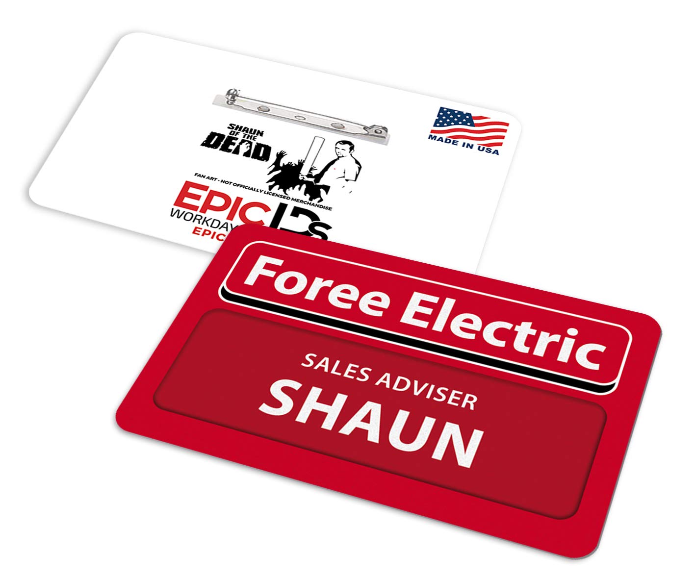 Shaun of The Dead Foree Electric Name Badge with Bar Pin - Clean Variant for Cosplay, Halloween Costumes & Comic Con Events