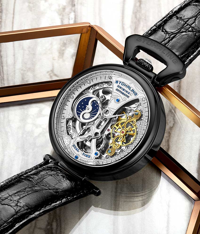 Emperor’s Grand DT 3920 Automatic 46mm Skeleton Watch for Men - Luxury Mechanical Timepiece with Open Heart Design - Perfect for Business, Formal Events & Gift Giving