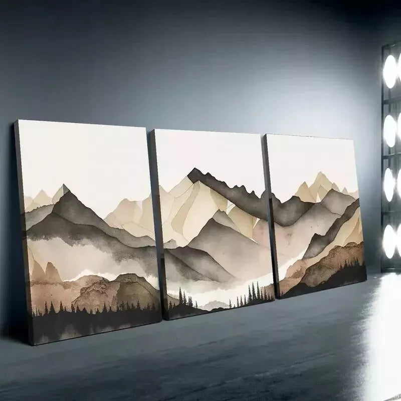3-Piece Beige & Grey Mountains Wall Art Set - Framed Canvas 50x70cm - High Quality Print - 100% Australian Made - Ready to Hang - Perfect for Living Room, Bedroom & Office Decor