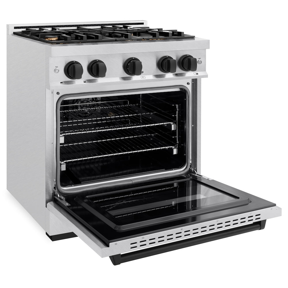 ZLINE Autograph Edition 30-inch 4.2 cu. ft. Classic Gas Range with 4 Burner Cooktop & Convection Gas Oven - Satin Stainless Steel with Matte Black Accents (CGRSZ 30 MB) | Professional Kitchen Appliance for Home Chefs & Cooking Enthusiasts