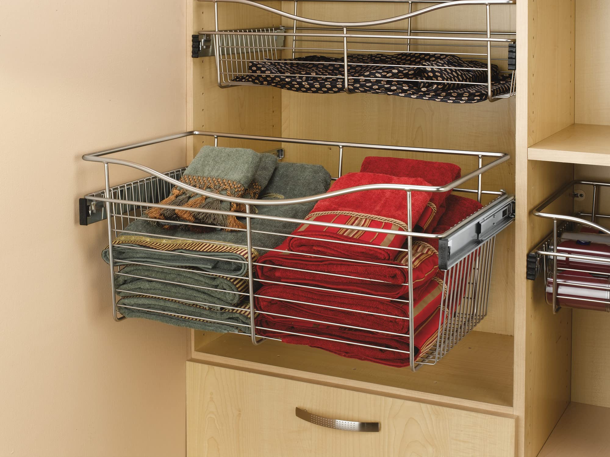 Rev-A-Shelf CB-181618SN-1 Satin Nickel Pull-Out Closet Basket - Space Saving Storage Organizer for Bedroom, Bathroom & Pantry Organization