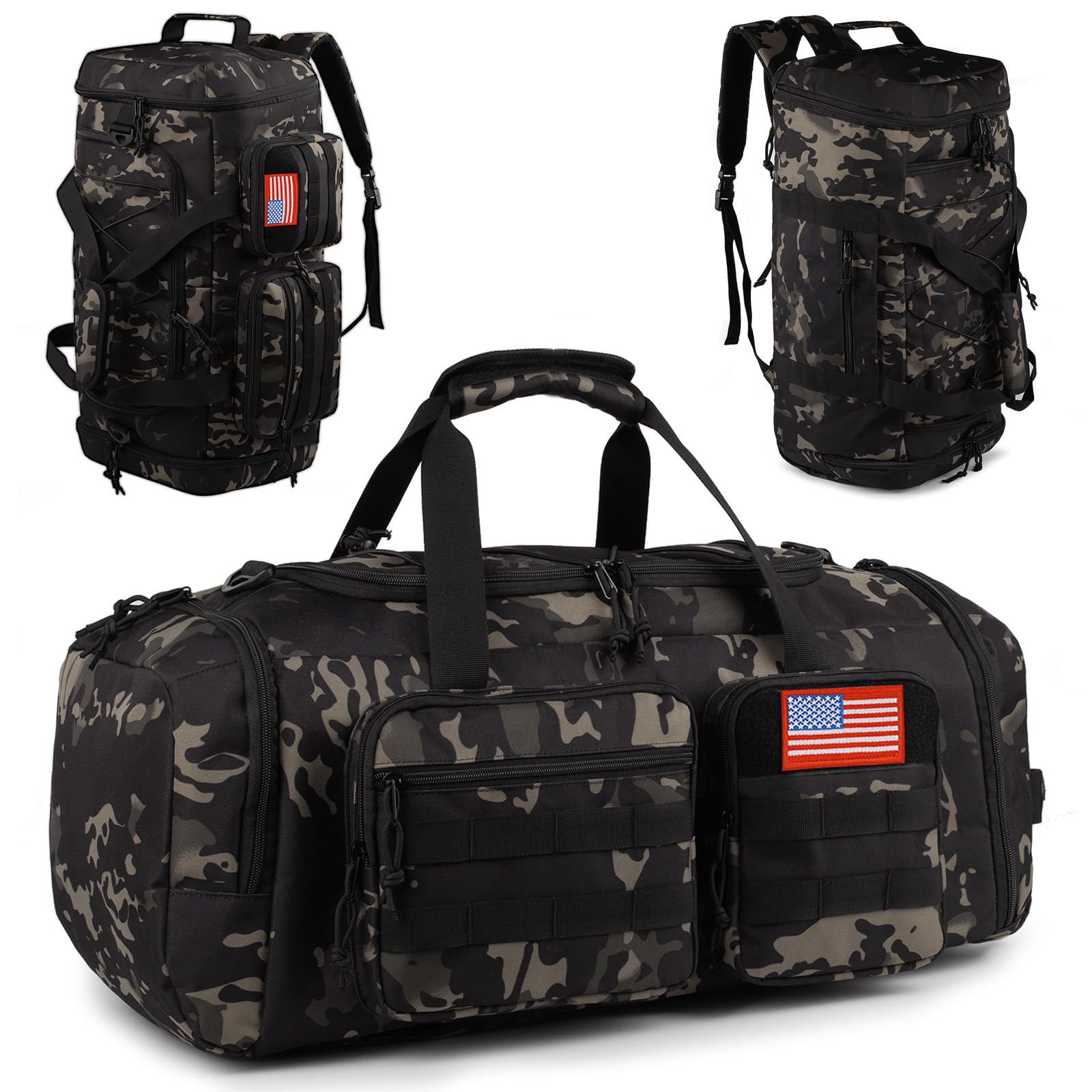 50L Tactical Gym Bag for Men & Women - 3-in-1 Large Sports Duffle Bag with Shoe Compartment, Water Resistant Travel Backpack for Gym, Workout, Travel & Weekender Overnight Trips - Includes Wet Pocket & Multiple Storage Pockets