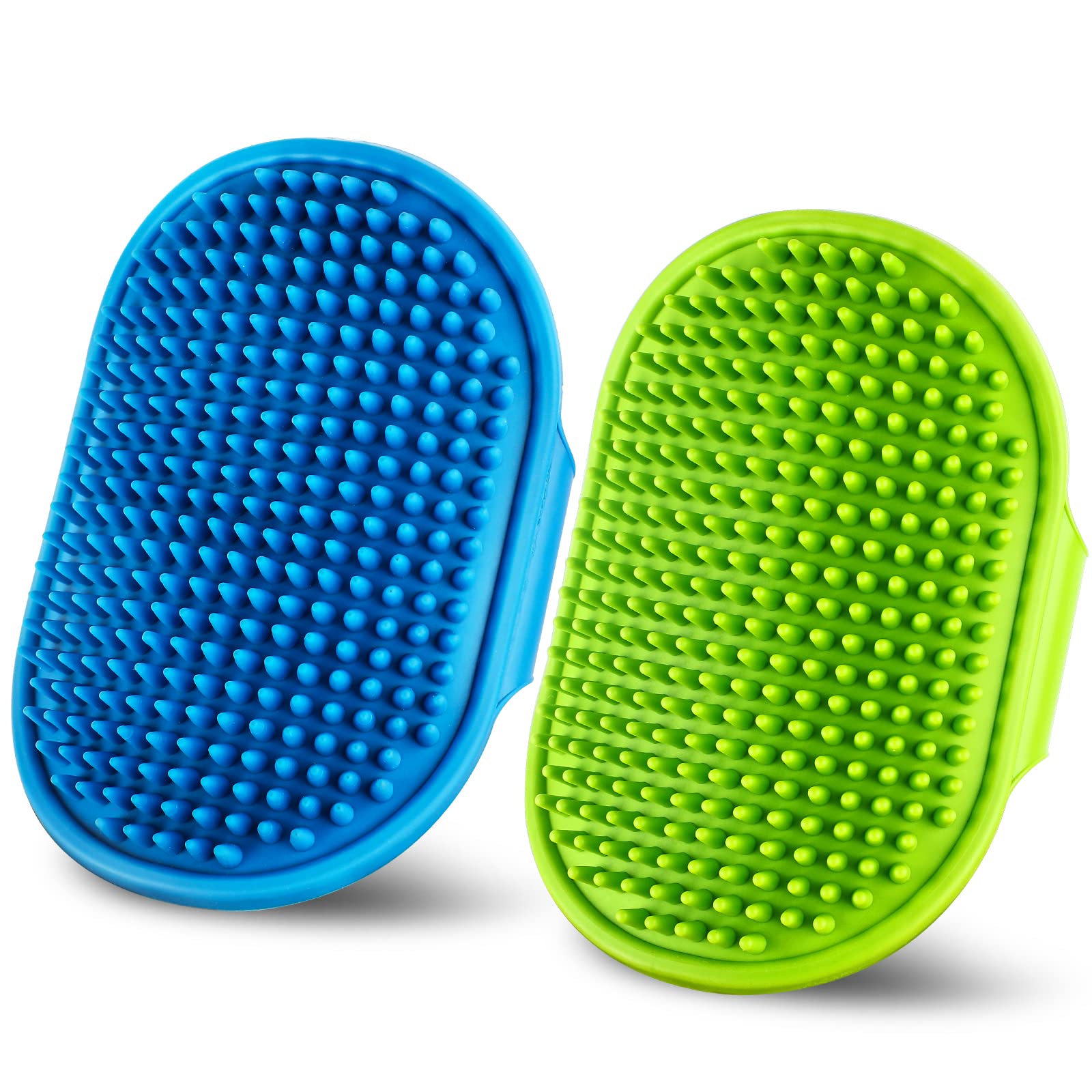 Premium Dog Bath Brush Set - 2pcs Adjustable Loop Handle Grooming Brush for Short & Long Hair Dogs & Cats, Tapered Brush Head (Blue + Green) | Ideal for Bath Time, Shedding Control & Relaxing Massage at Home or Pet Salon