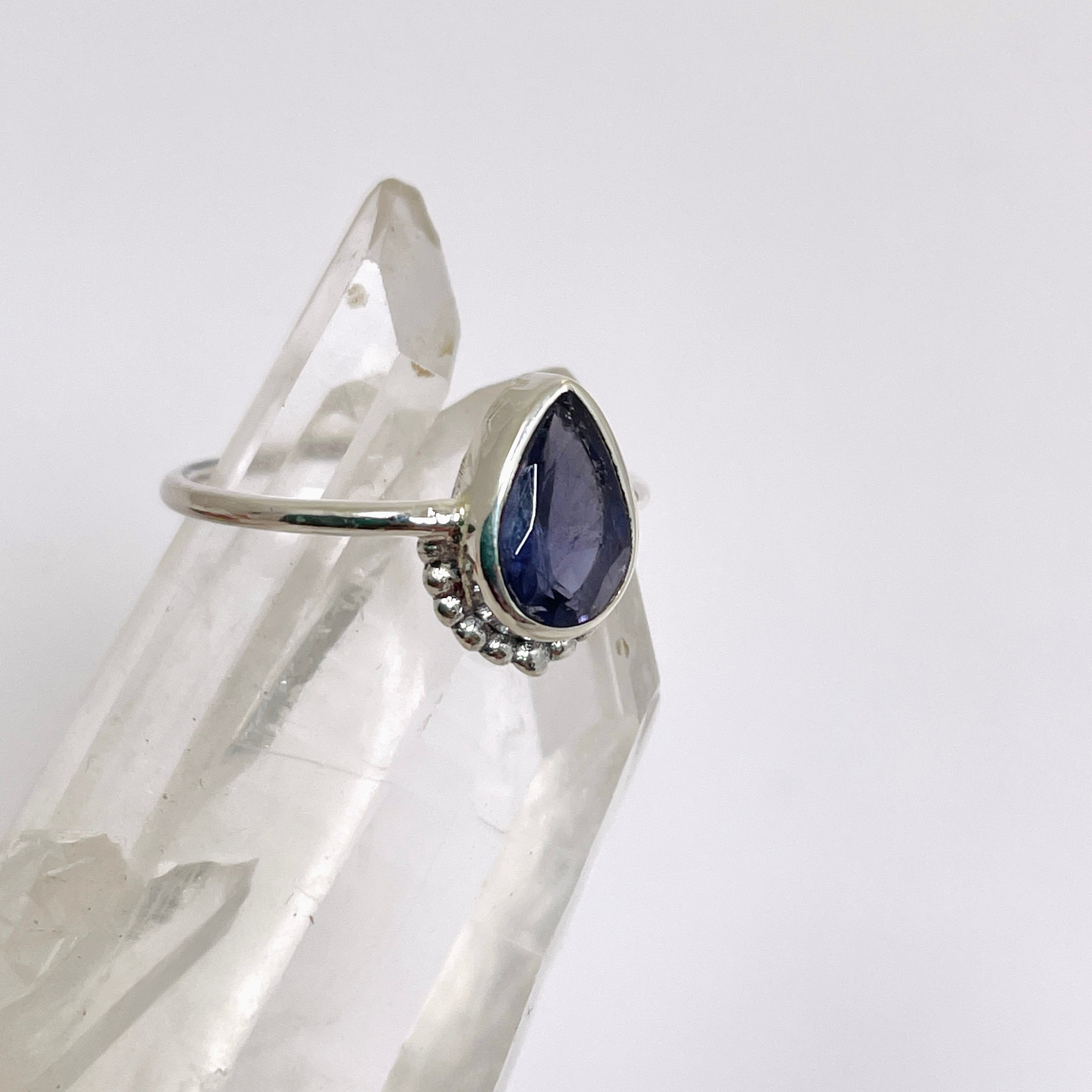 Ioilite Teardrop Fine Band Ring R3800 IOL - Elegant Dainty Jewelry for Women, Perfect for Weddings, Anniversaries & Special Occasions