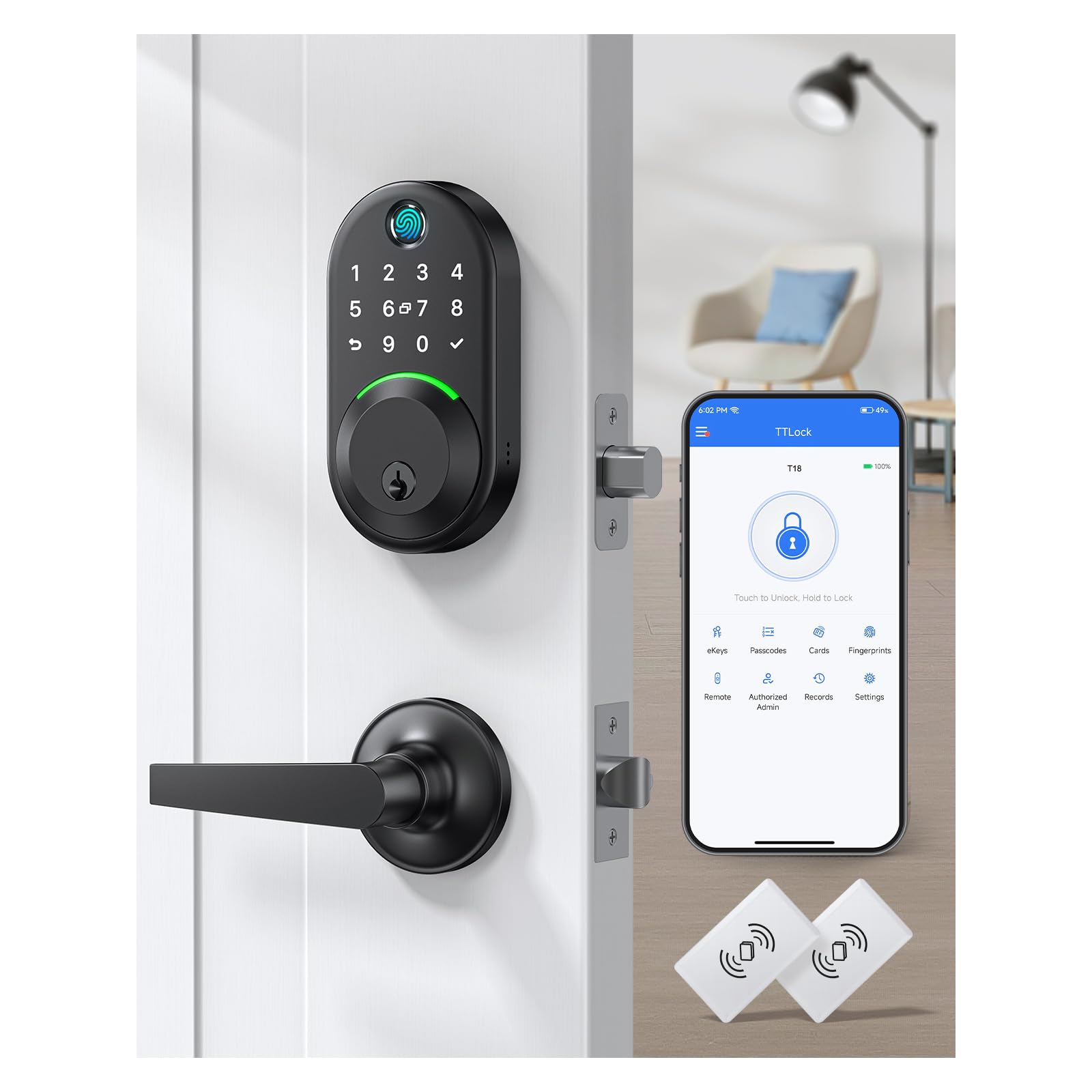 Smart Front Door Lock with Fingerprint & Keypad Entry - Keyless Touchscreen Deadbolt - Auto-Locking Handle Set for Home Security - Perfect for Apartments, Houses & Vacation Rentals