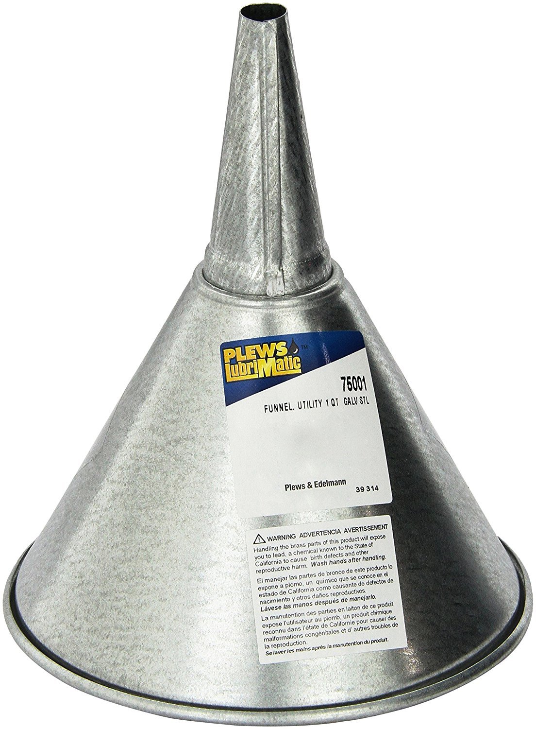 LubriMatic 75-501 1 Quart Galvanized Steel Utility Funnel - Heavy Duty Oil & Fluid Transfer for Automotive, Workshop & Home Use