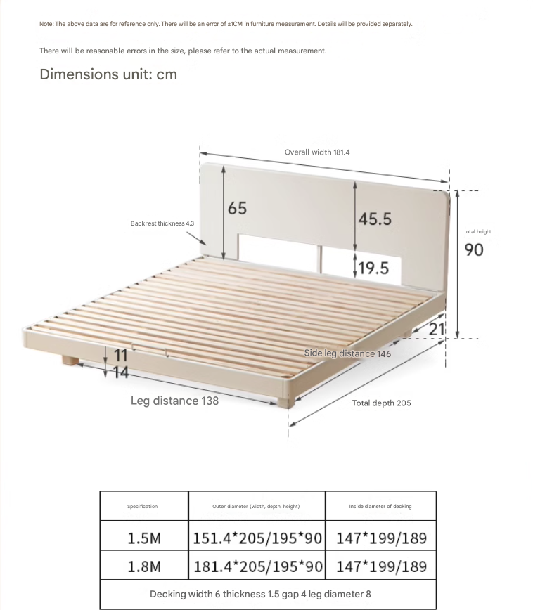 Modern Simple Cream Style Poplar Solid Wood Bed - Queen Size, Sturdy & Elegant for Master Bedroom, Guest Room, or Dormitory