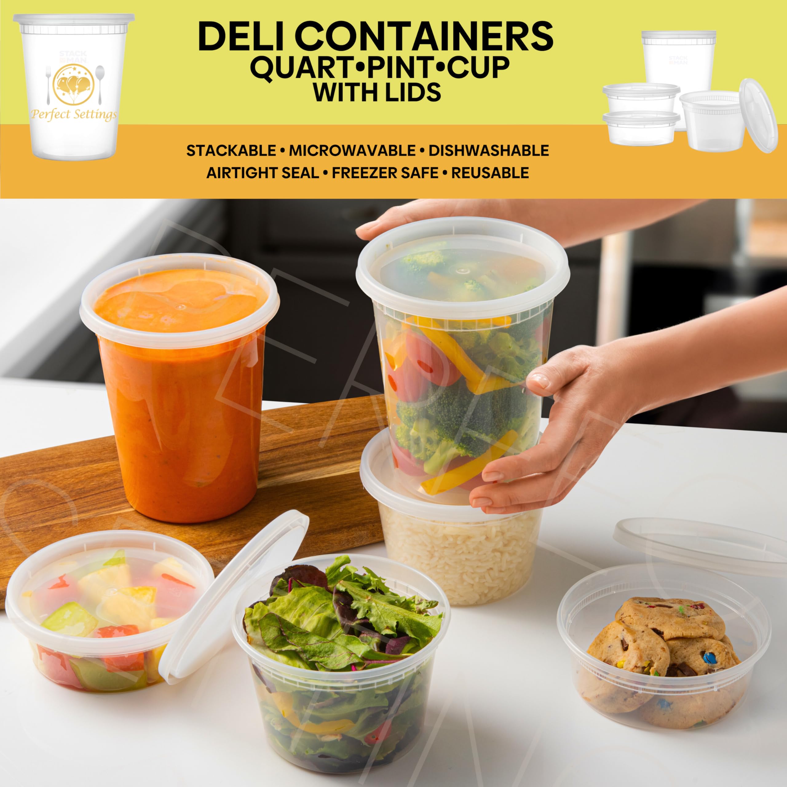 32oz Deli Containers with Lids (24-Pack) - Leakproof, Stackable & Microwave Safe Plastic Food Storage Containers - Ideal for Meal Prep, Leftovers, Soup Storage, Freezer Use & Takeout