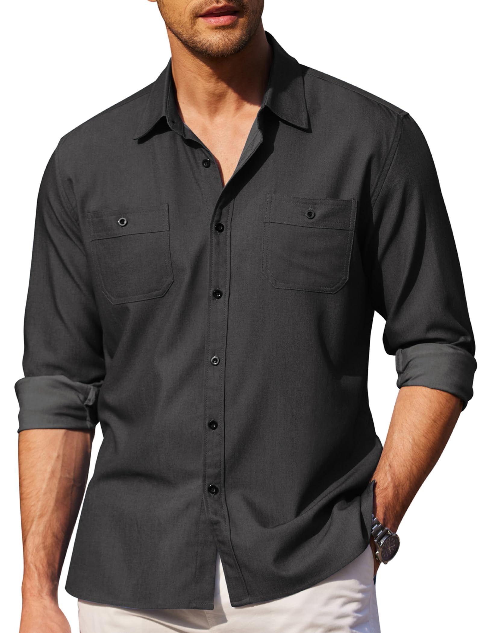 COOFANDY Men's Casual Button Down Shirts - Long Sleeve Wrinkle-Free Dress Shirts for Business & Office Wear - Perfect for Work, Date Night & Formal Occasions