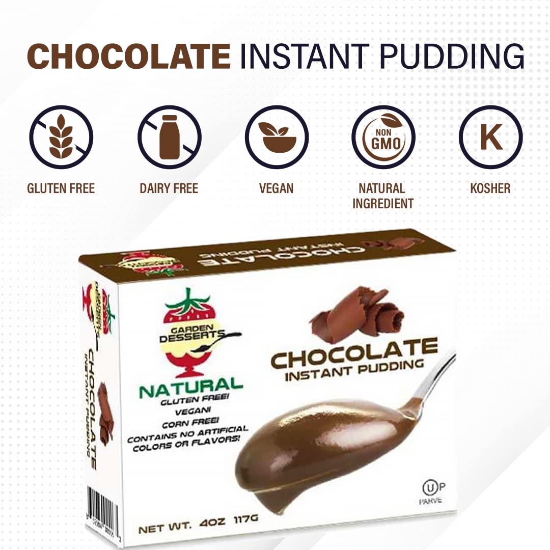 Garden Desserts All Natural Instant Chocolate Pudding Mix - Vegan, Gluten Free, Kosher Certified (4 Oz, 3 Pack) | Perfect for Quick Desserts, Baking, Snacks & Party Treats