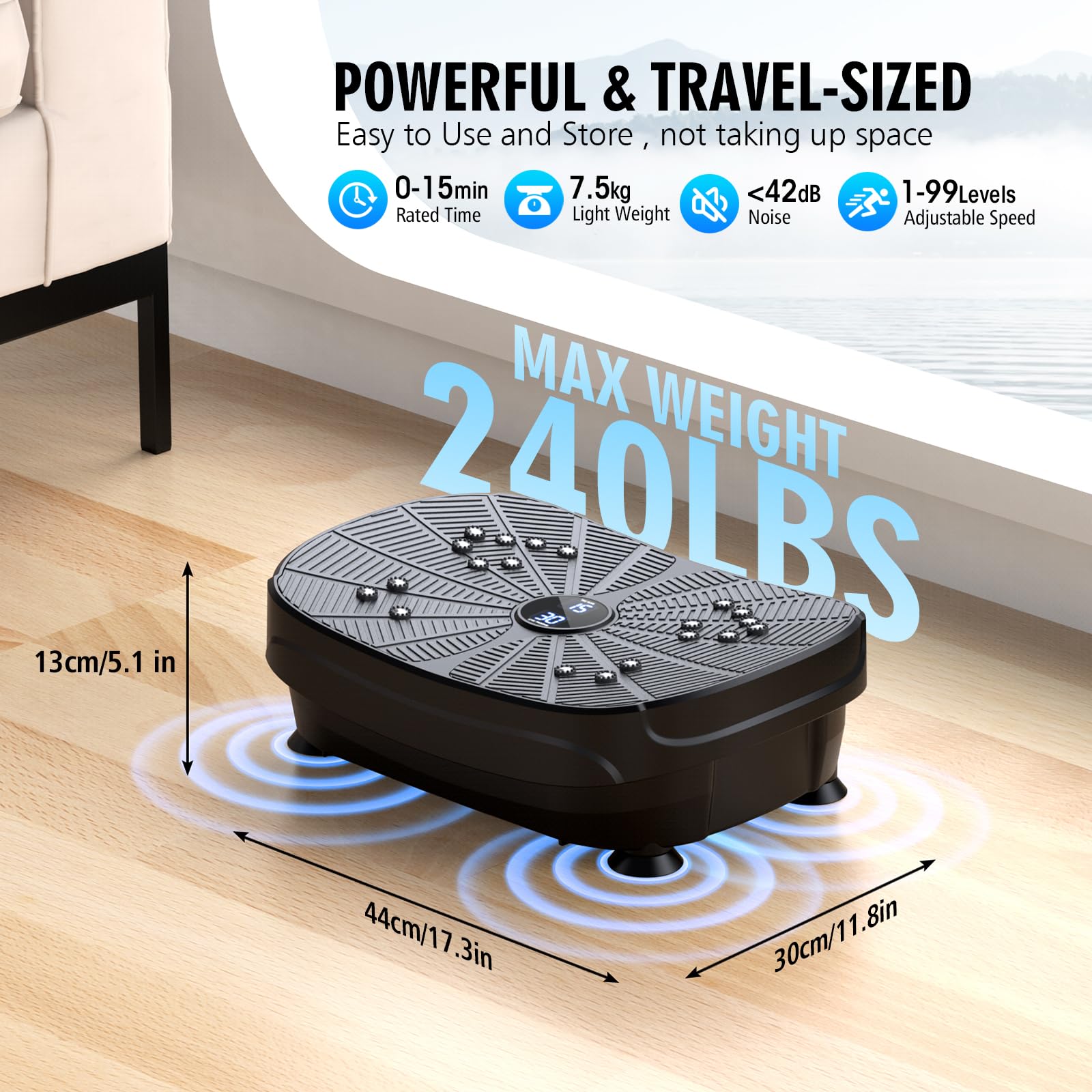 LERTIN Portable Vibration Plate Exercise Machine - Full Body Workout Platform with 9 Preset Modes & Resistance Bands for Weight Loss, Toning & Lymphatic Drainage | Home Gym Equipment for Fitness & Wellness