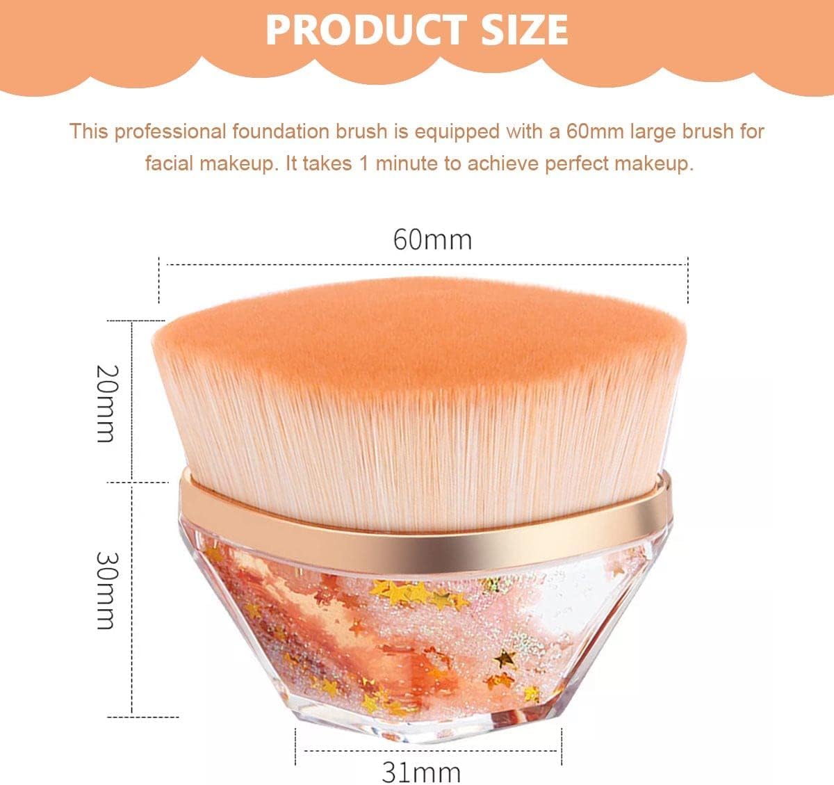 B INIK Hexagon Face Blush Brush - Premium Foundation & Makeup Blender Brush with Ergonomic Handle (Orange) | Perfect for Liquid, Cream & Powder Cosmetics Application