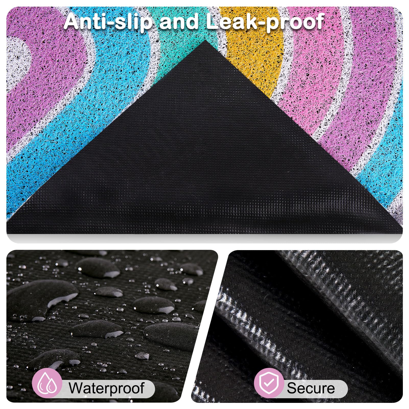 Premium Non-Slip Waterproof Cat Litter Mat - Soft Washable Litter Box Mat with Trapping Design, Easy to Clean for Cats & Kittens (Rainbow Color) - Perfect for Litter Box Areas, Pet Feeding Stations & Home Protection