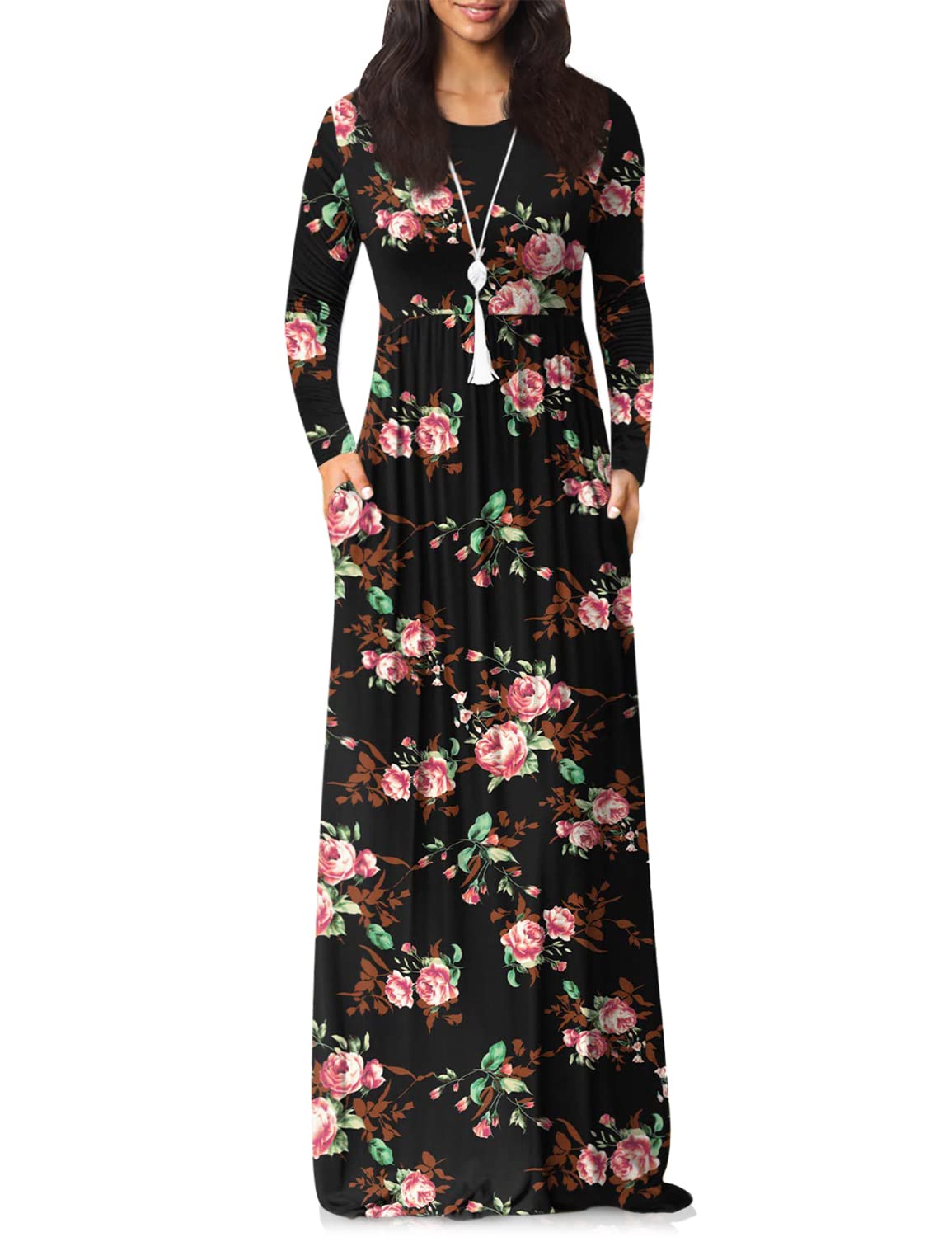 VIISHOW Women's Long Sleeve Maxi Dress - Loose Fit Casual Plain Dress with Pockets for Everyday Wear | Perfect for Work, Travel & Date Nights