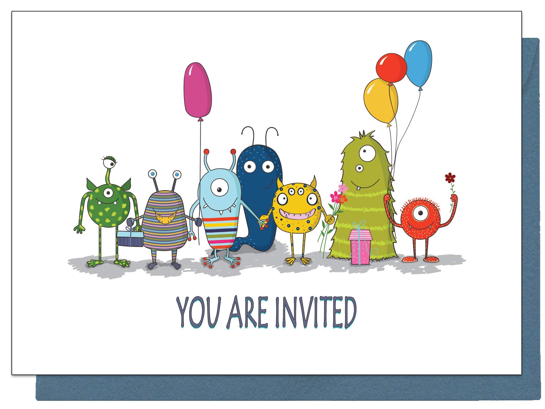 Eco-Friendly Monster Birthday Invitations for Kids - 20-Pack with Blue Envelopes | Fun Children's Party Invites for Birthday Celebrations & Events
