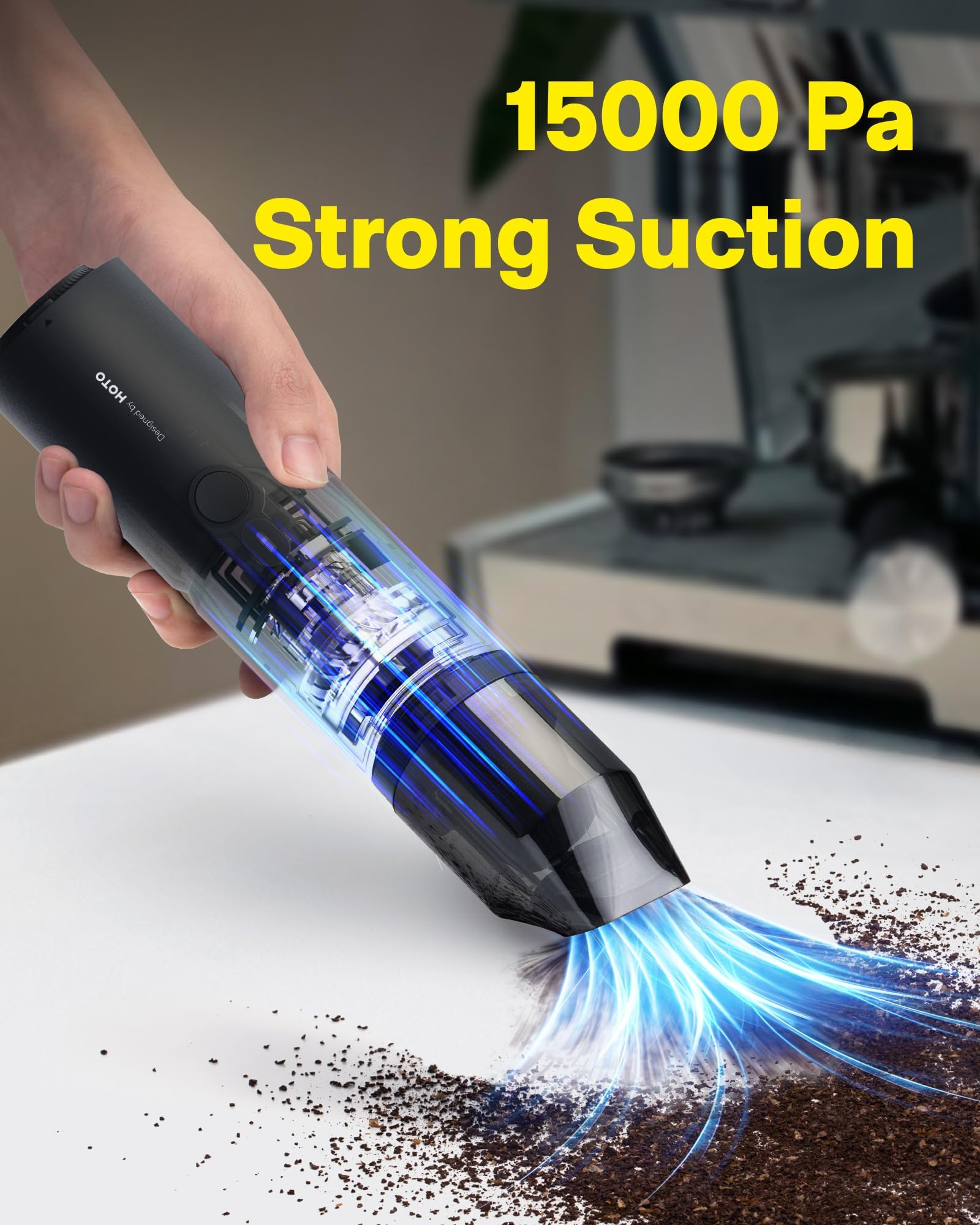 HOTO Cordless Handheld Vacuum Cleaner - 15000Pa Powerful Suction, 4-in-1 Portable Electric Air Duster for Computer, Keyboard, Car & Home Use | Compact Dust Buster & Air Blower for Office Desk, Electronics & Small Spaces Cleaning