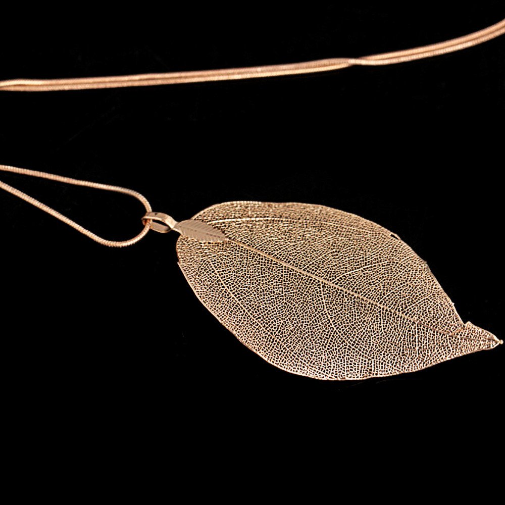 Elegant Gold Leaf Pendant Necklace for Women - Long Layering Chain Jewelry - Perfect for Sweaters, Dresses & Everyday Wear