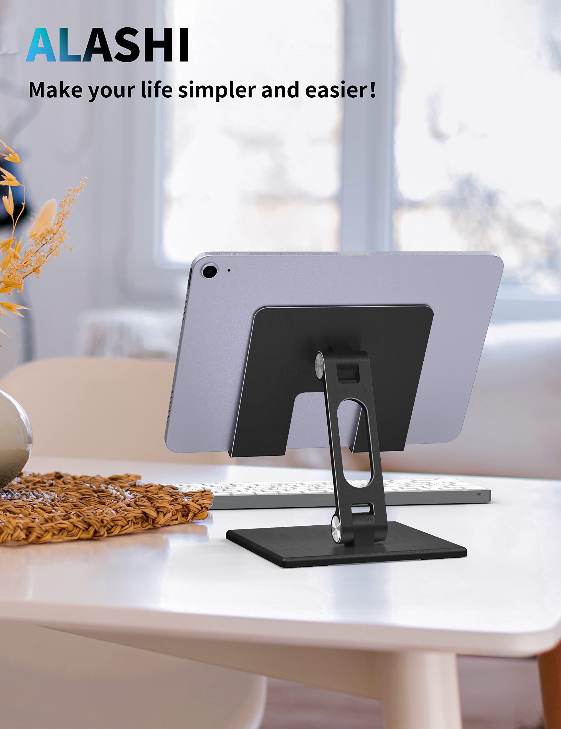 ALASHI Heavy Duty Tablet Stand for Desk - Adjustable & Foldable Metal Holder for 4-13.3 Inch Tablets - Stable Base for iPad, Samsung, Kindle - Perfect for Office, Home & Travel Use
