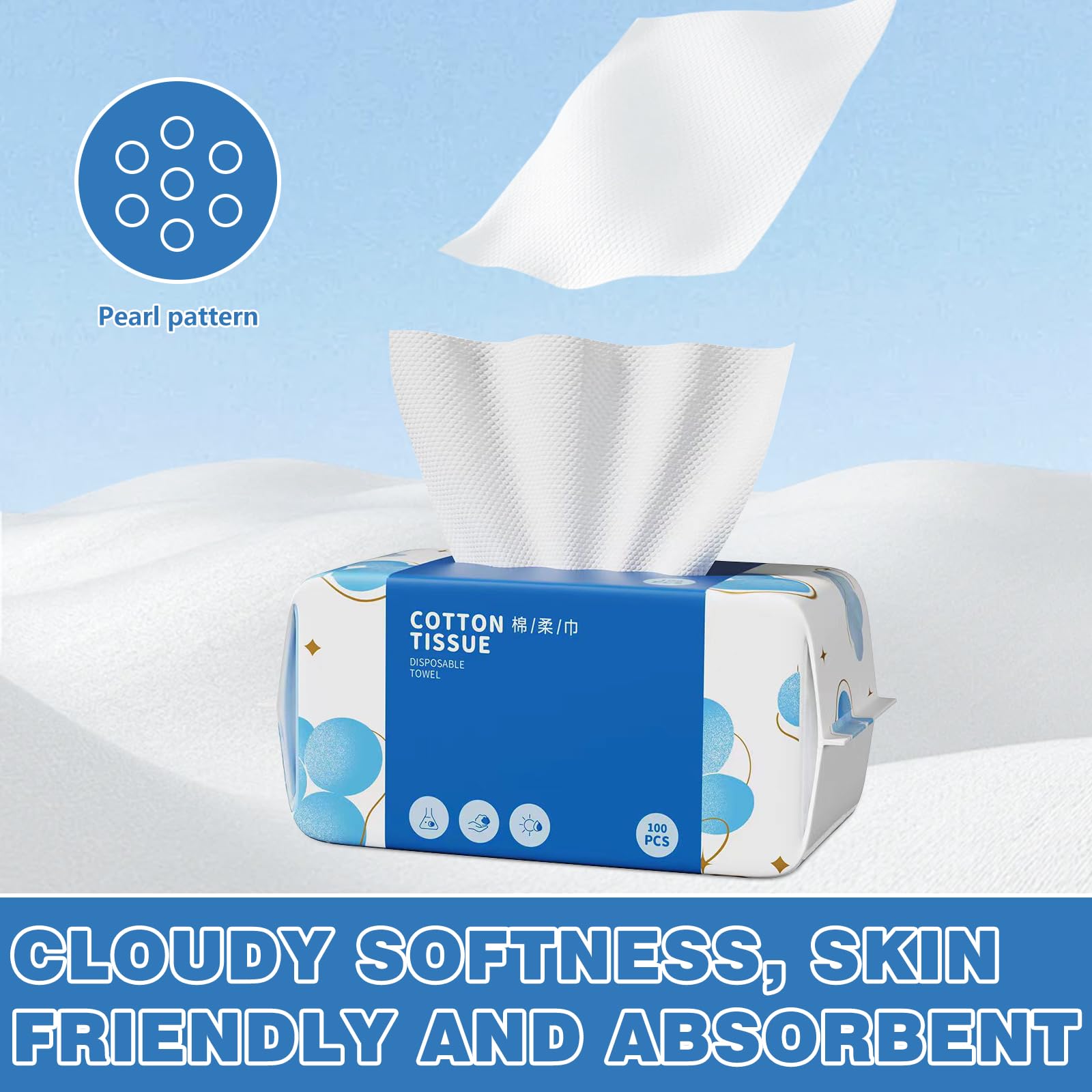 100 Count Soft Cotton Disposable Face Towels - Gentle Dry Wipes & Facial Cloths for Washing, Drying & Makeup Removal | Ideal for Skincare Routine, Travel & Gym Use