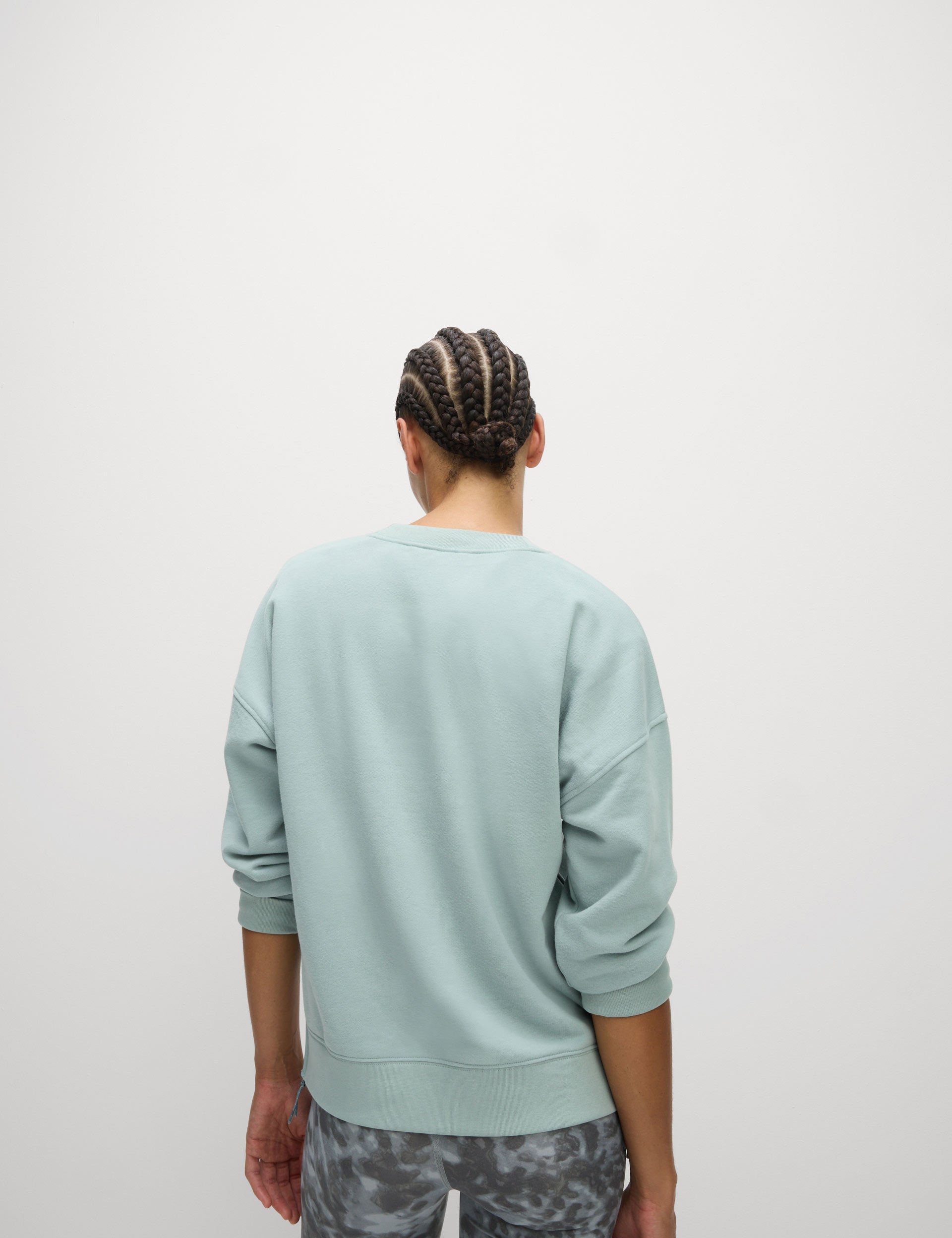 Soft Cotton Rich Mesh Panel Relaxed Sweatshirt - Light Mint Green | Comfortable Casual Wear for Women | Perfect for Lounge, Yoga & Everyday Outfits