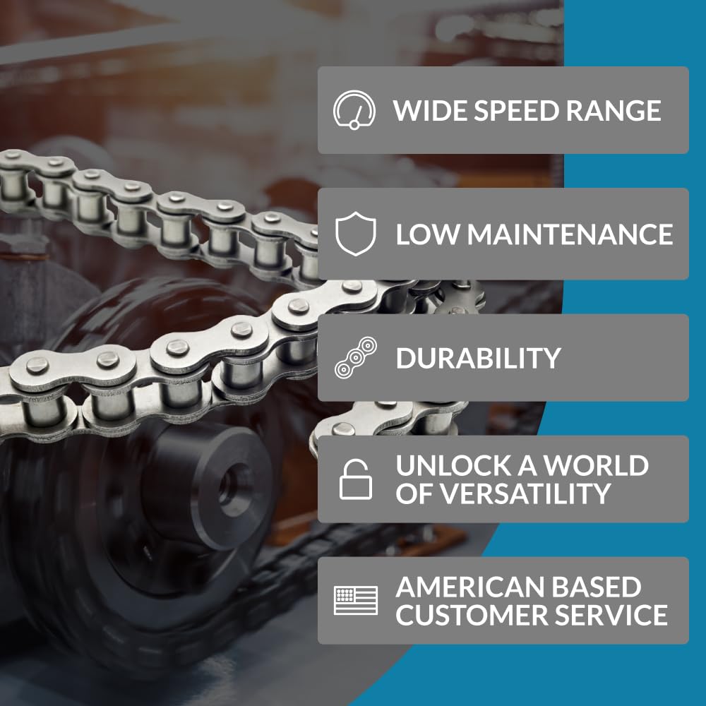 PGN #50 Roller Chain - 10 Feet Heavy Duty Carbon Steel Chain with 2 Free Connecting Links (191 Links) - Ideal for Industrial Machinery, Conveyor Systems, and Agricultural Equipment