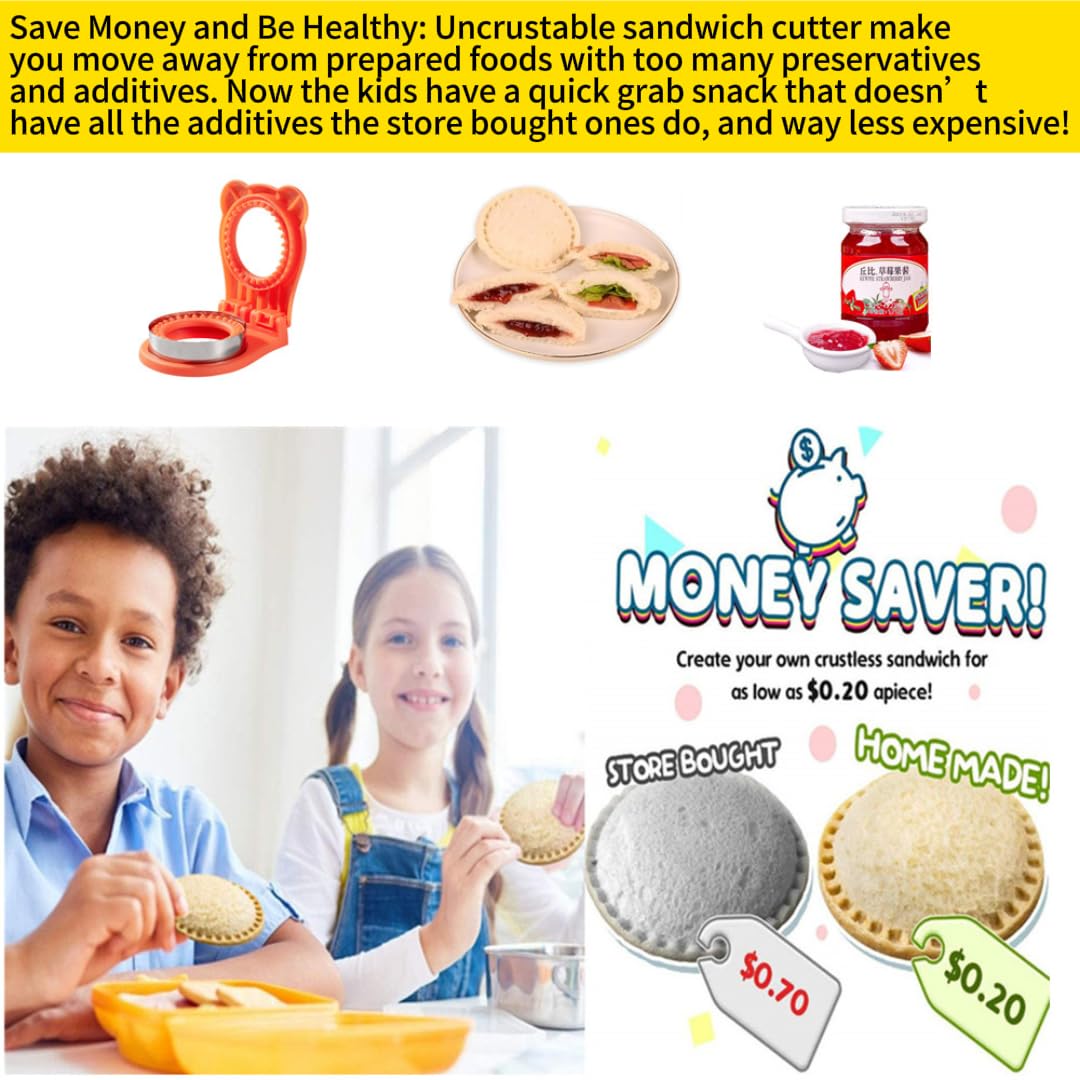 Uncrustable Sandwich Maker - 3.7 Inch Circle Shape Sandwich Cutter & Sealer for Kids Lunchboxes | Orange Sandwich Cookie Cutters | Perfect for School Lunches, Picnics & Quick Breakfasts