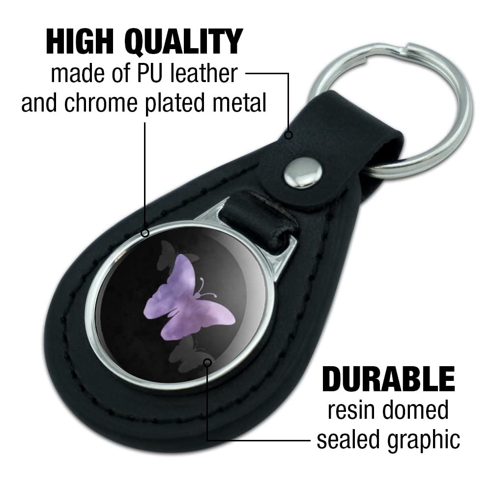 Black Leather Keychain with Purple Butterfly Watercolor Silhouette - Unique Handmade Gift for Women, Men, Teens - Perfect for Keys, Bags, Backpacks & Everyday Carry Accessories