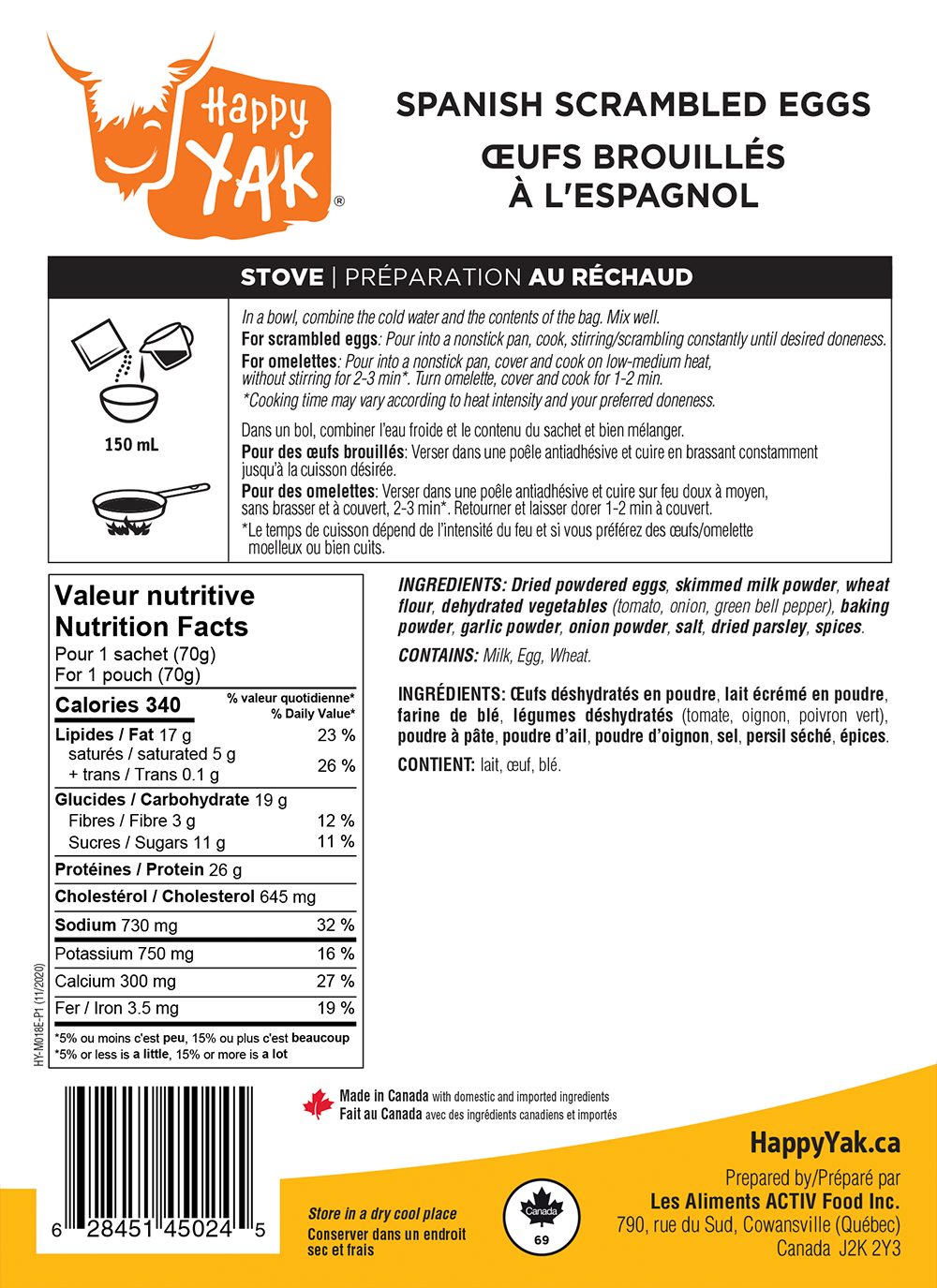 Happy Yak Spanish Scrambled Eggs - Authentic Spanish Style Breakfast Eggs - Quick & Easy Meal for Home, Camping & Travel