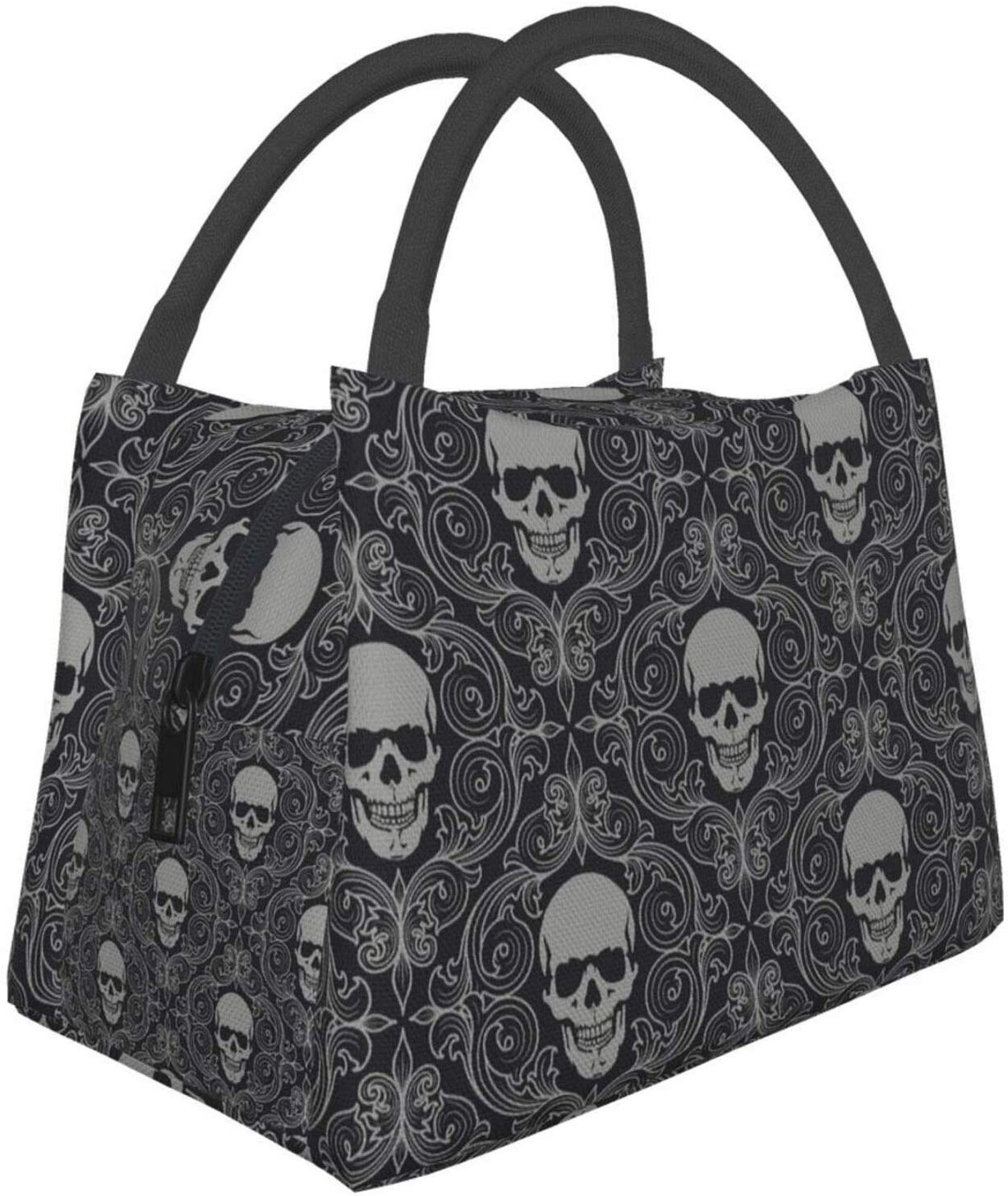 Portable Insulated Lunch Bag - Dark Gothic Skull Design, Waterproof Thermal Tote for Bento Box | Perfect for Office, School, Hiking, Beach Picnics & Fishing Trips