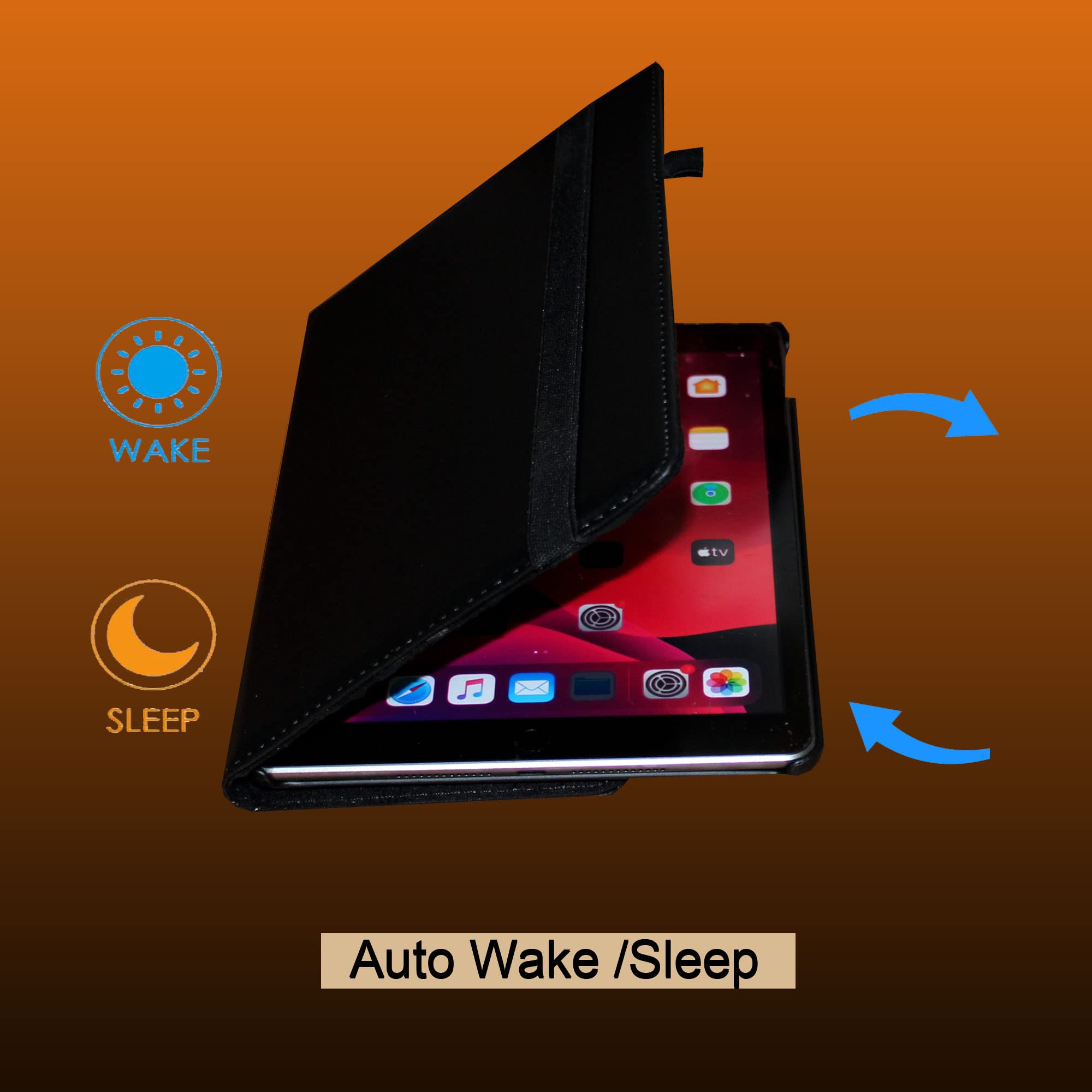 Magnetic Rotating Case for iPad 7th/8th/9th Generation (10.2 Inch 2019/2020/2021) - Smart Cover with Built-in Apple Pencil Holder, Auto Sleep/Wake - Includes Stylus Pen & Screen Protector (Black) - Perfect for Work, Study & Travel