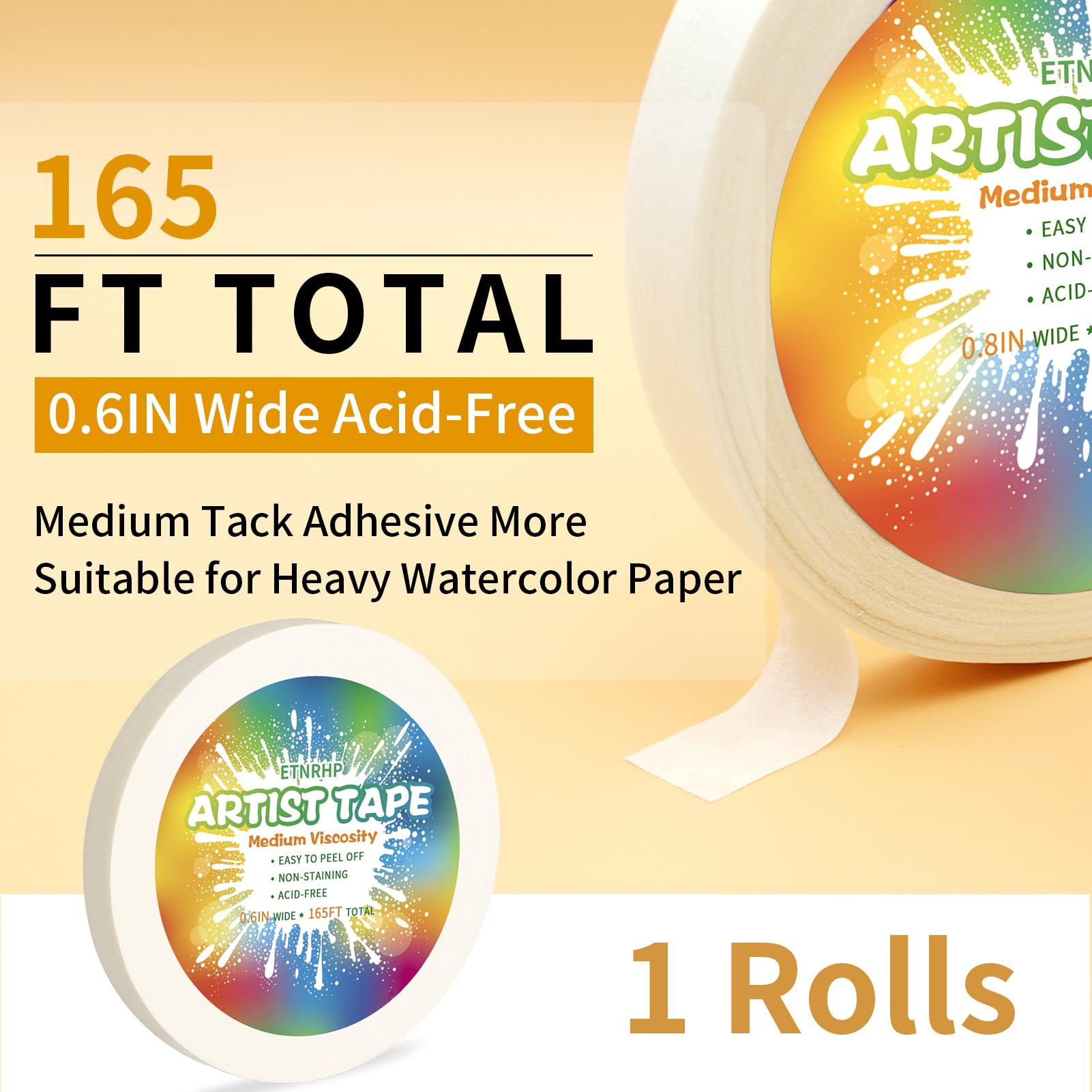 White Artist Masking Tape - Medium Tack, Acid-Free, 0.6 Inch x 165FT - Perfect for Watercolor Painting, Canvas Framing, Drafting & Art Projects - Ideal for Artists, Painters & Crafters