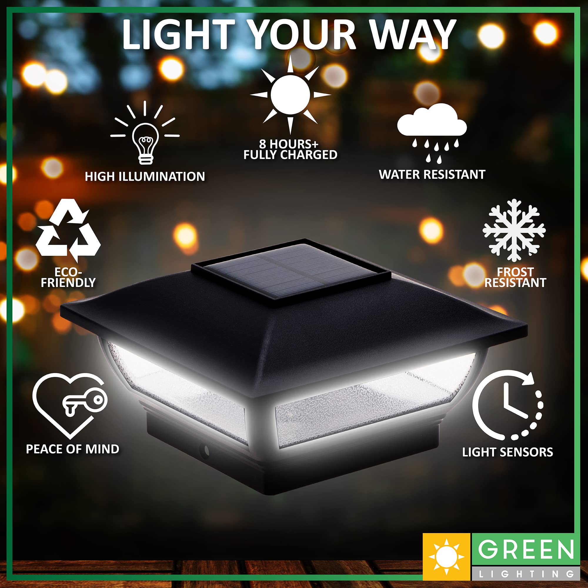 Royalty Solar Post Lights - Waterproof Outdoor Solar Cap Lights for 4x4 Deck & Fence Posts (Black, 8 Pack) - Perfect for Garden, Pathway, and Backyard Lighting