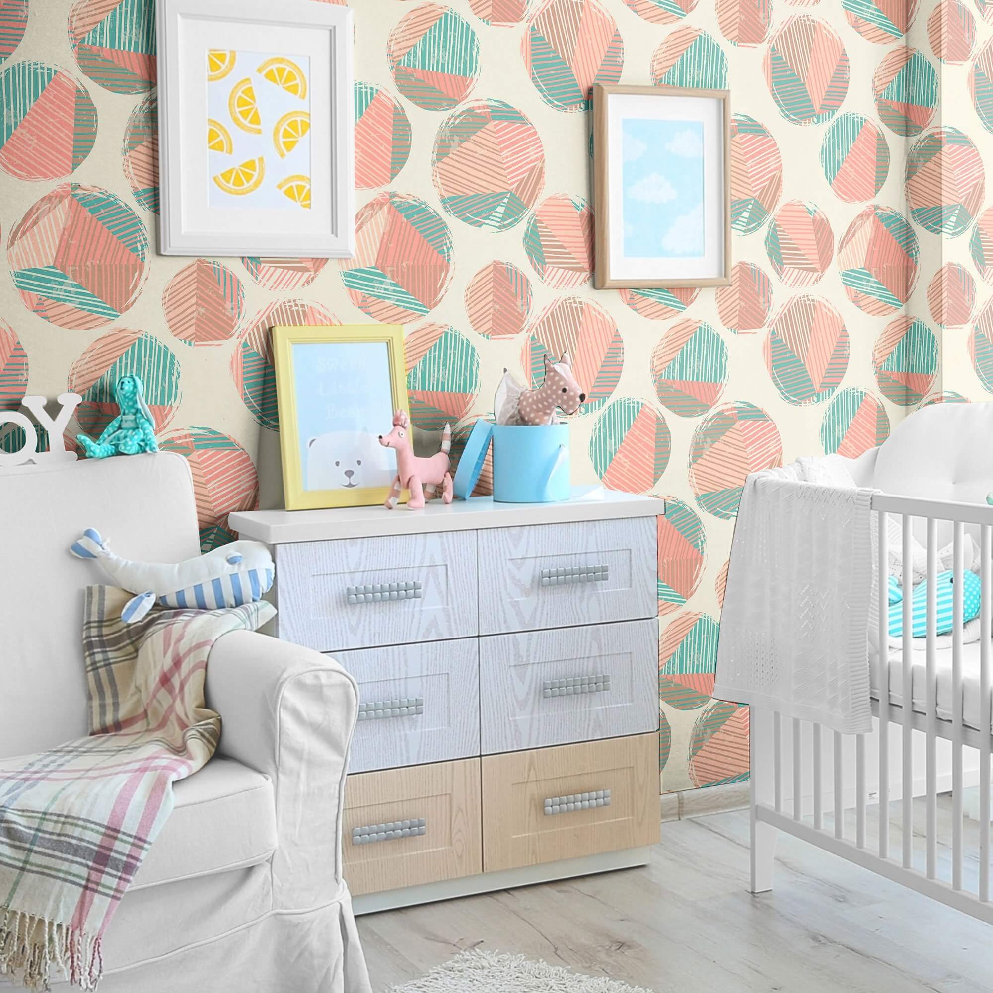 Beige and Green Geometric Peel and Stick Removable Wallpaper for Teens - Self-Adhesive Decorative Wall Covering for Bedroom, Dorm, Nursery & Home Decor