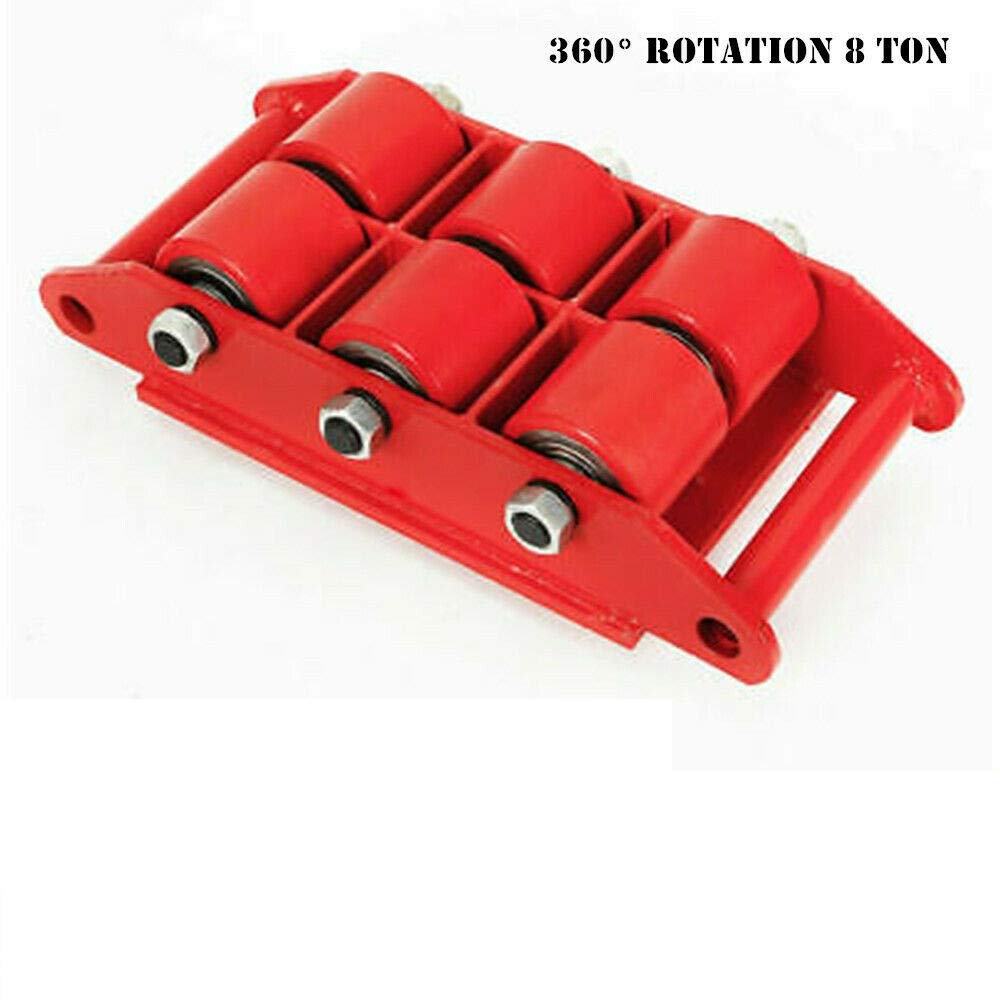 8T/17,600 lbs Heavy Duty Machinery Mover with 360° Rotation & Steel Rollers - Industrial Dolly Skate for Workshop, Warehouse & Factory Equipment Moving - Red CNCEST Cargo Trolley with Built-in Handle
