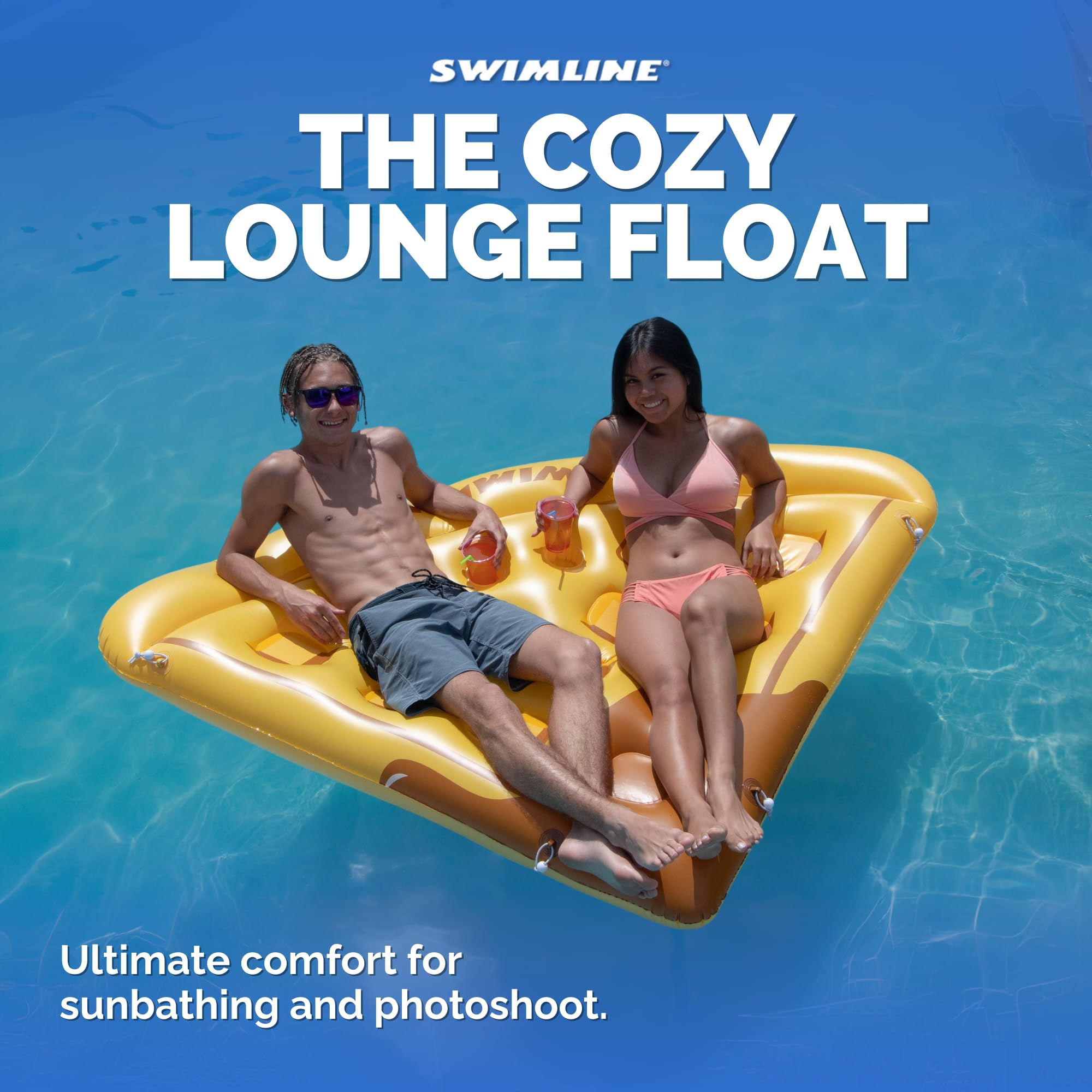 Inflatable Waffle Pool Lounge Float - Brown One Size - Comfortable Pool Float for Relaxing, Sunbathing & Lounging in Swimming Pools, Lakes or Beaches