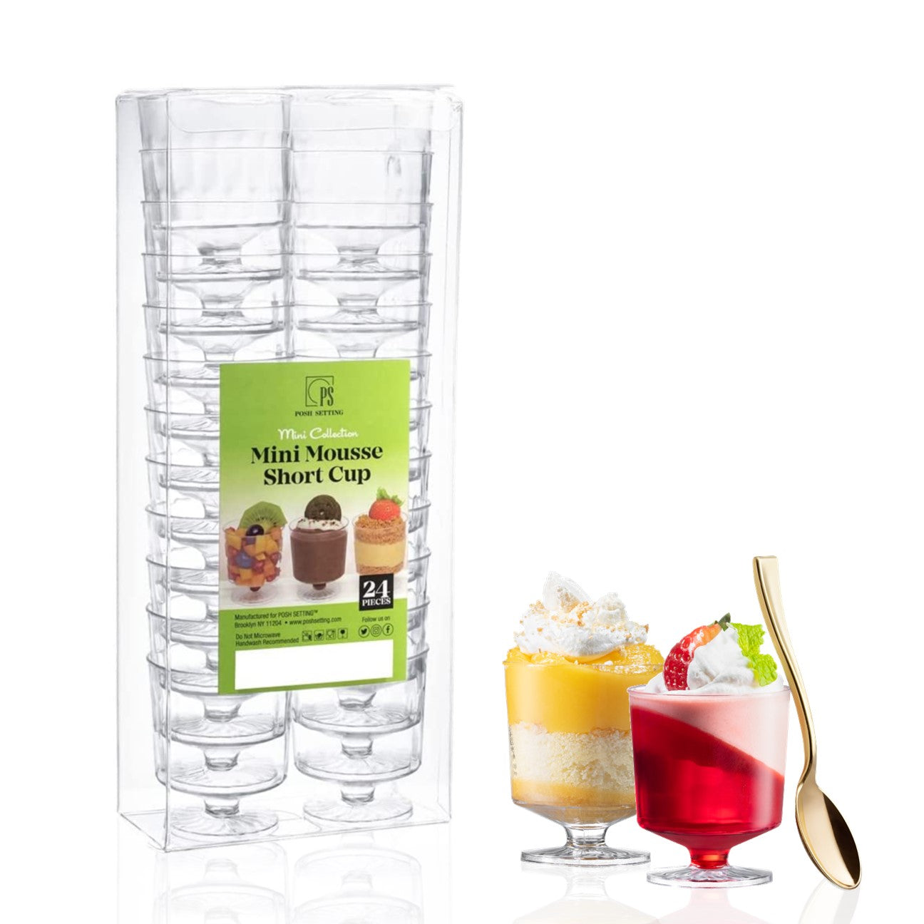 1.5 oz Clear Plastic Mini Mousse Cups - 24 Pack | Disposable Dessert Containers for Parties, Catering & Baking Supplies | Perfect for Mousse, Pudding, Jello & Small Treats