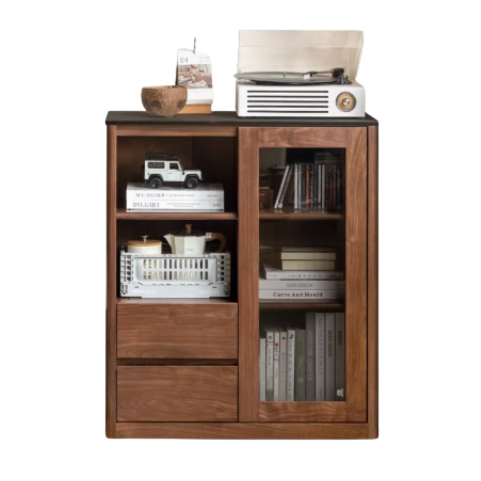 Premium Black Walnut Solid Wood Rock Slab Side Cabinet - Rustic Nightstand, Entryway Storage, or Living Room End Table - Handcrafted Furniture for Modern & Farmhouse Decor