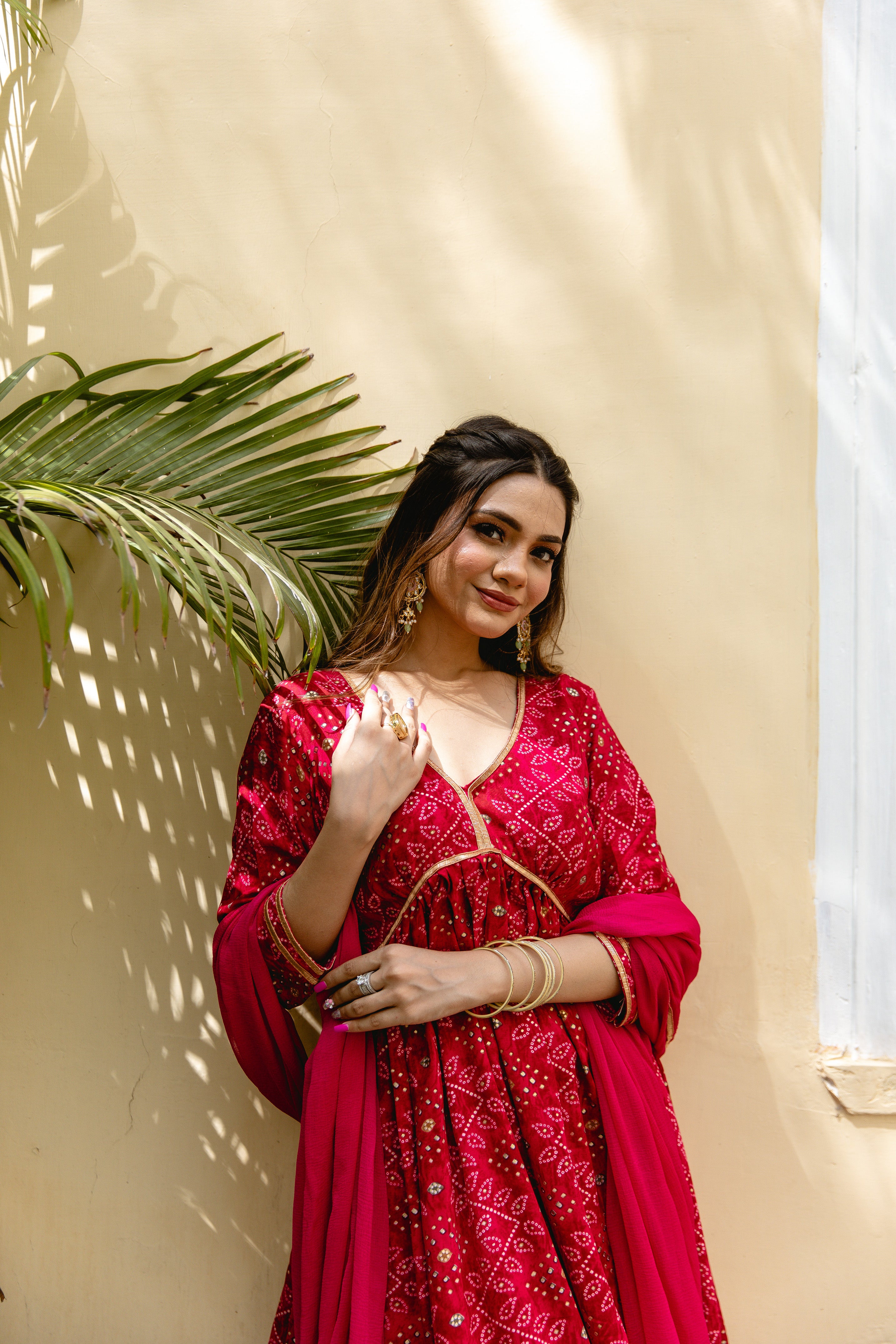 Exquisite Dahlia Bandhani Printed Suit Set for Women | Traditional Indian Kurti with Palazzo & Dupatta | Perfect for Festivals, Weddings & Ethnic Parties