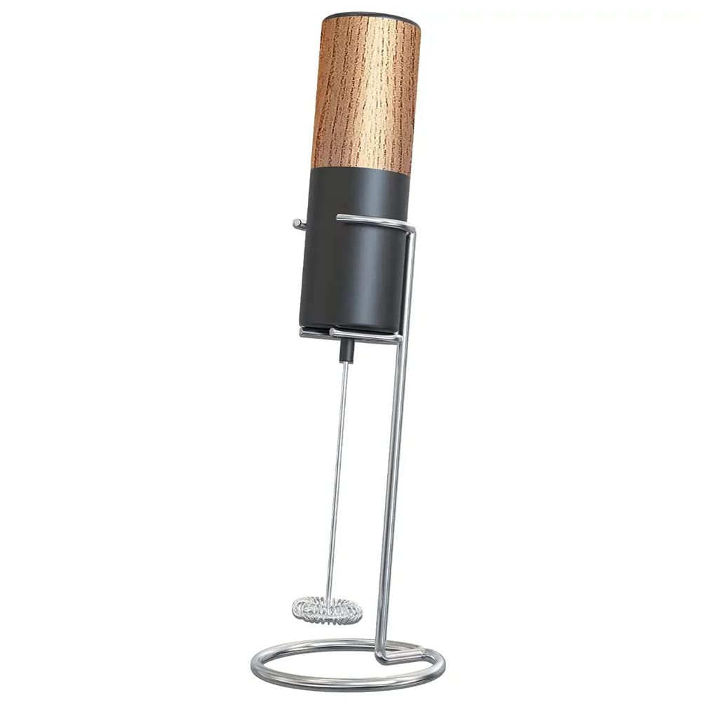 Electric Stainless Steel Milk Frother & Drink Mixer - Handheld Foam Maker for Coffee, Hot Chocolate & Lattes - Wood Grain Design for Home & Office Use