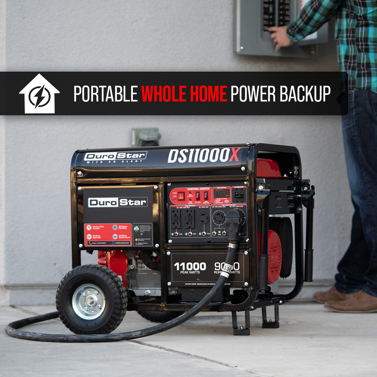 11,000 Watt Portable Gasoline Generator with CO Alert - Reliable Backup Power for Home, Camping & Emergency Use