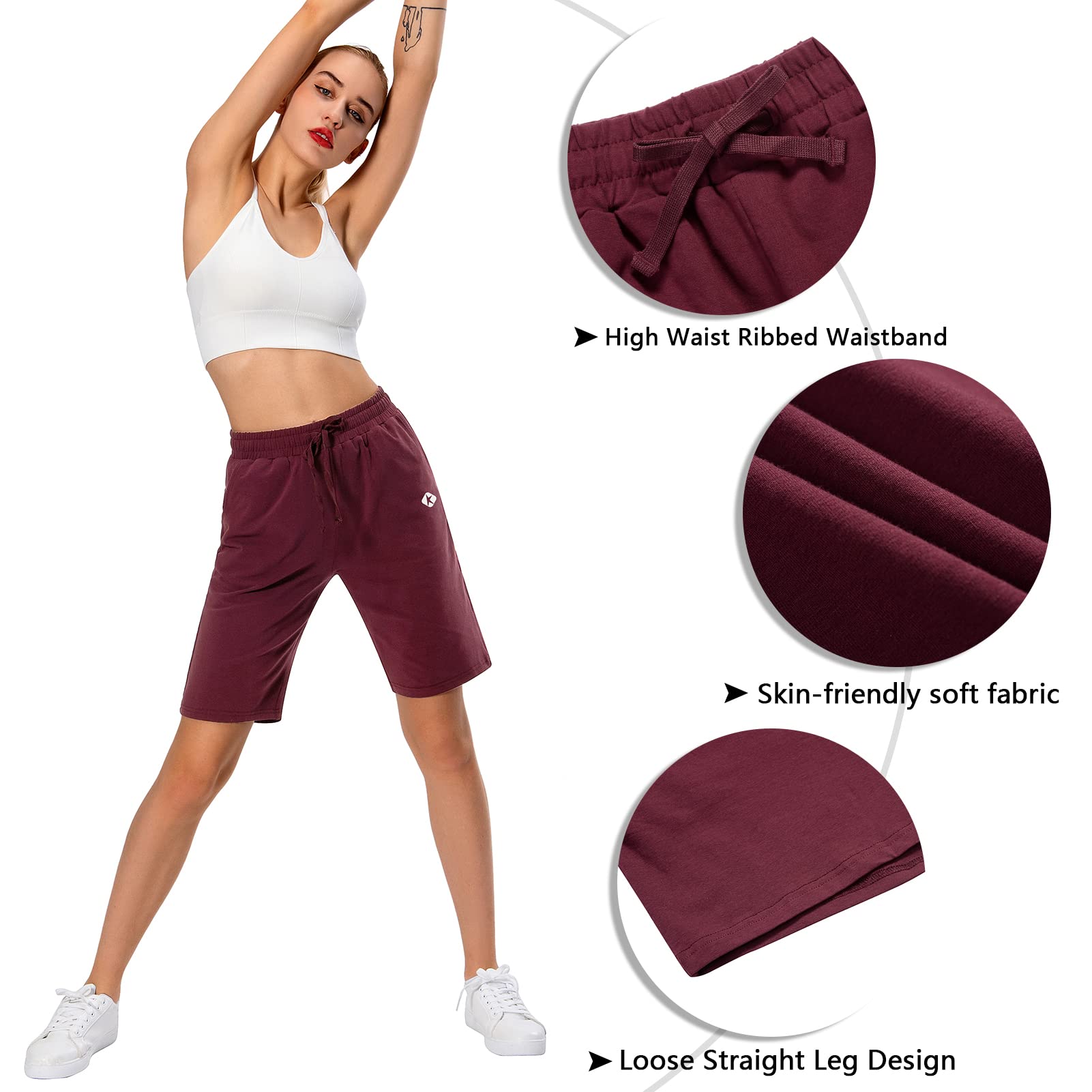 Women's Cotton Bermuda Shorts - Soft Knit Lounge & Walking Shorts with Pockets | Casual Summer Wear, Beach Vacation, Yoga & Home Comfort