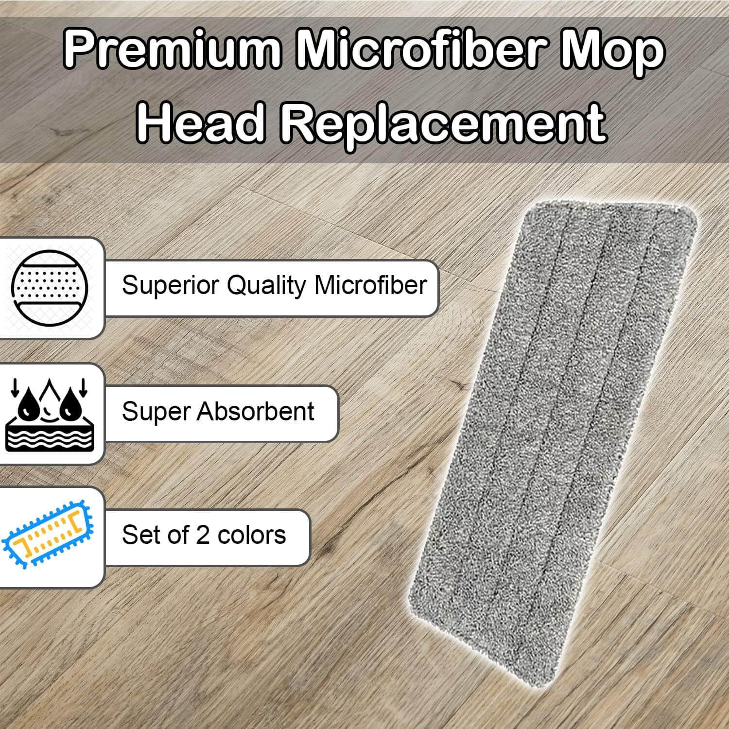 Premium Microfiber Mop Replacement Heads - 2 Pack | Super Absorbent & Washable | Perfect for Hardwood Floors, Tile & Laminate Cleaning | Compatible with Most Standard Mops