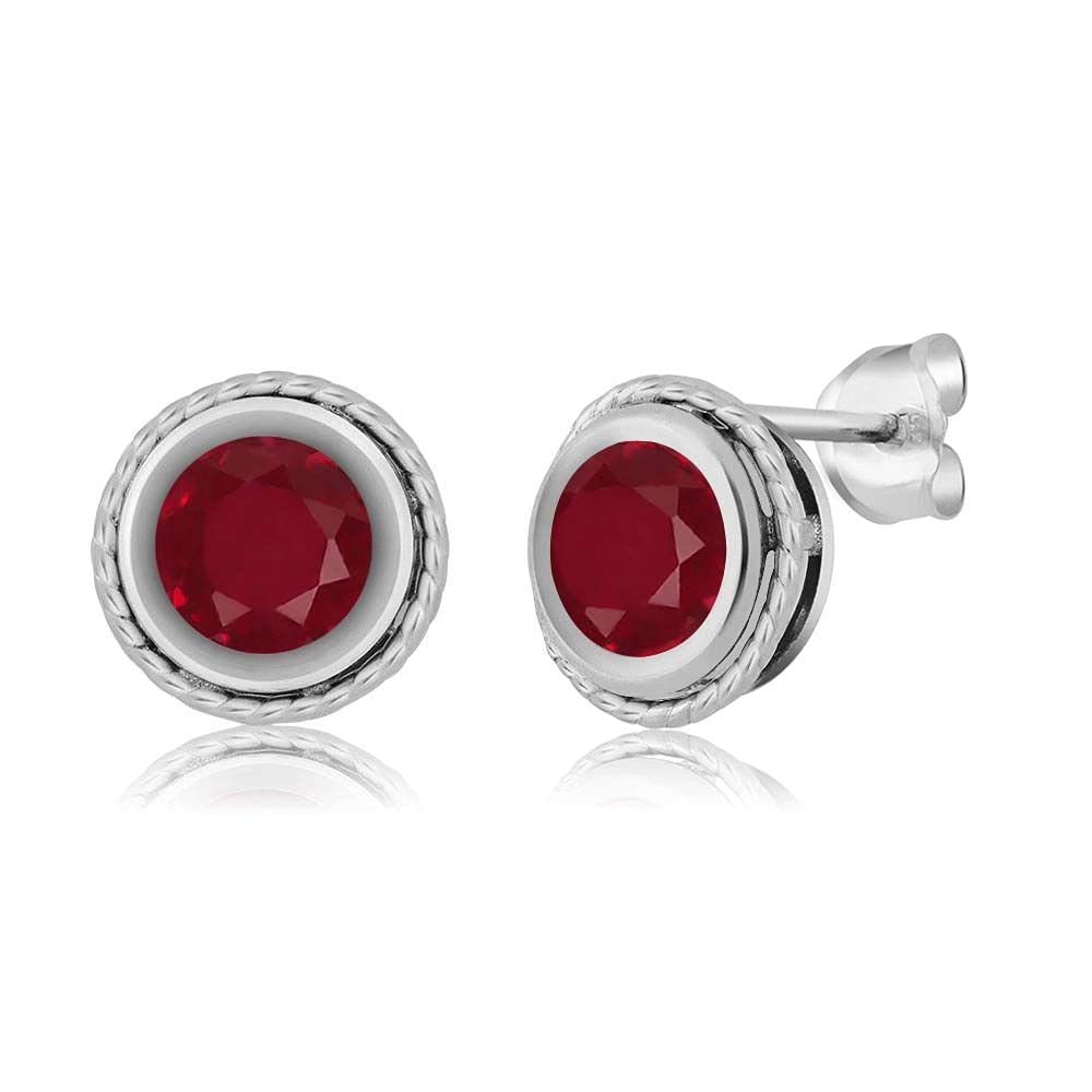 2.10 Ct Natural Round Red Ruby Stud Earrings in 925 Sterling Silver for Women & Men – Elegant Bezel Setting, 6mm Size – Perfect for Weddings, Parties & Daily Wear