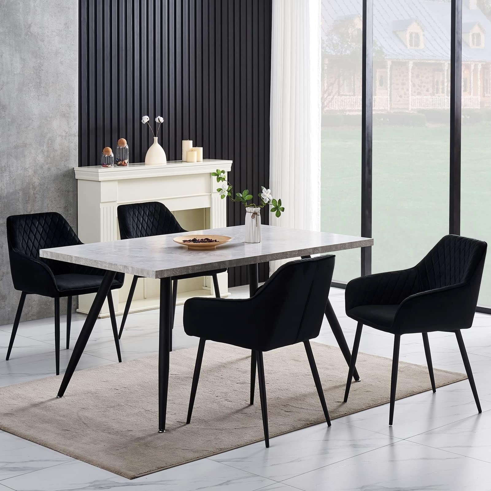 ENJAOUSLF 6-Piece Black Velvet Upholstered Dining Chairs Set with Metal Legs - Modern High Back Lattice Accent Chairs for Living Room, Dining Room & Kitchen - Perfect for Home Decor, Entertaining Guests & Family Gatherings