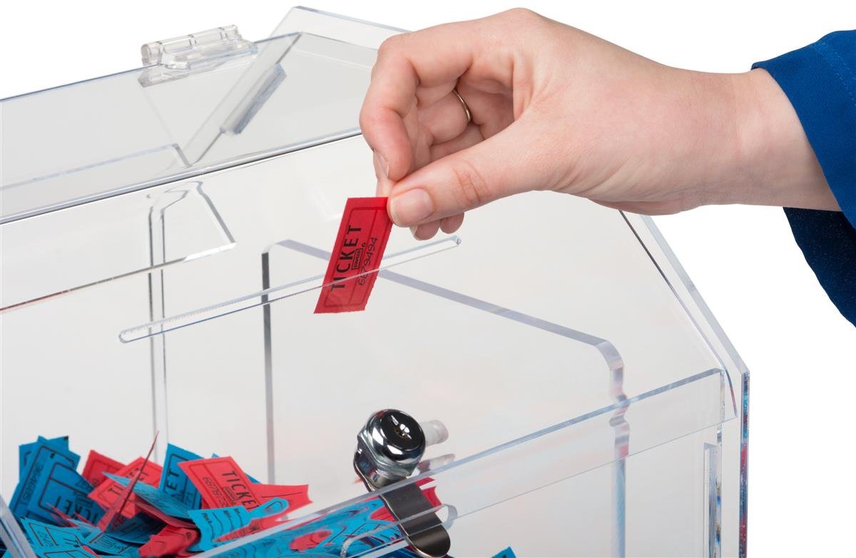 Clear Acrylic Prize Wheel Spinner - Lockable Rotating Raffle Drum for Tabletop Games, Casino Nights & Fundraising Events