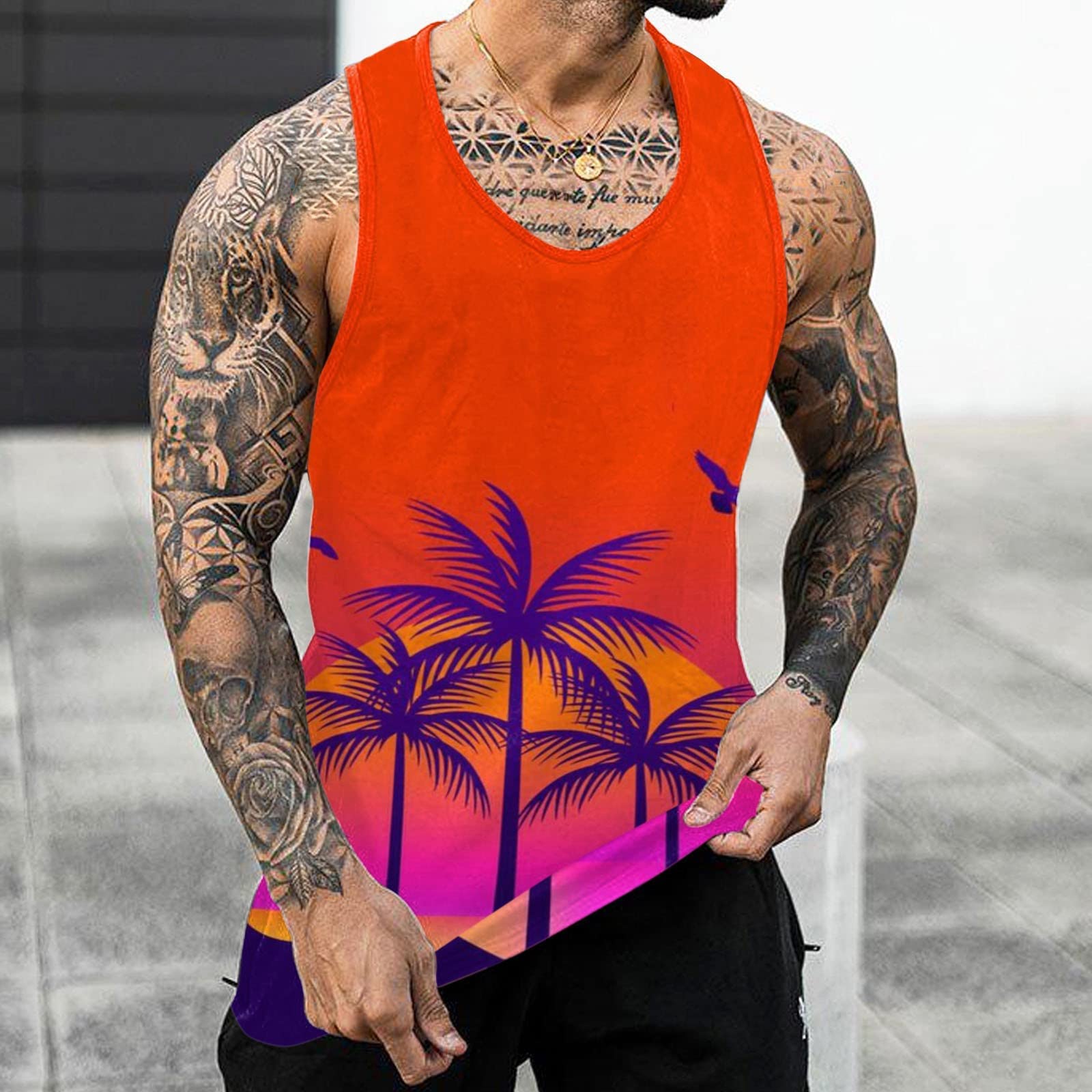 Men's Sleeveless Crewneck Graphic Tank Tops - Summer Workout & Beach Shirts - Gym, Running, Casual Wear