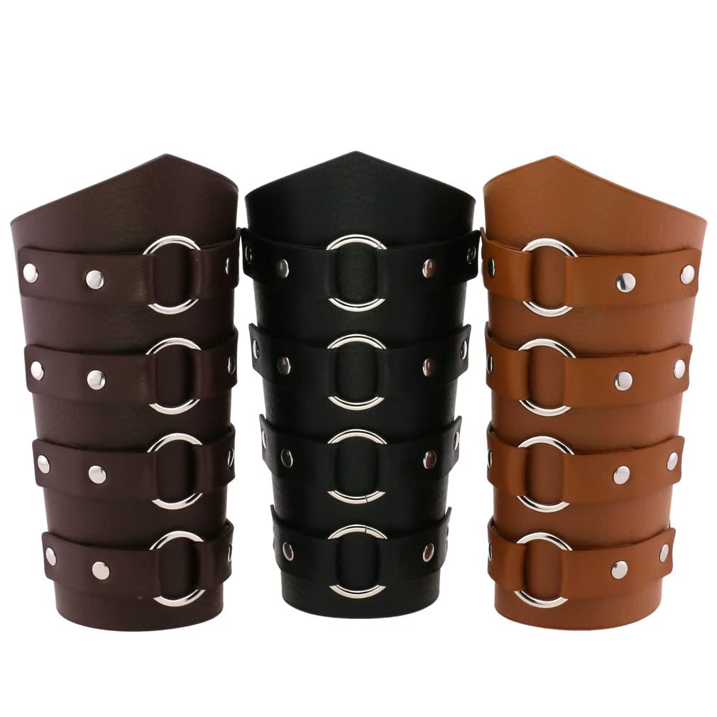 Unisex Leather Gauntlet Wristband - Punk Style Wide Wrap Bracer Arm Armor Cuff for Men & Women - Perfect for Cosplay, LARP, Gothic Fashion and Motorcycle Riding