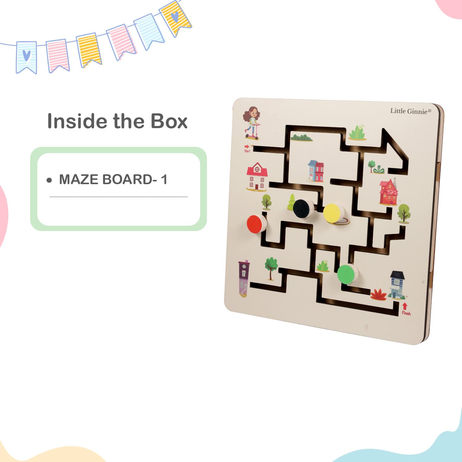 Little Ginnie Wooden Maze Puzzle Game - Brain Teaser Educational Toy for Kids | STEM Learning Toy, Birthday & Holiday Gift for Boys & Girls | Perfect for Indoor Play, Classroom Activities & Cognitive Development
