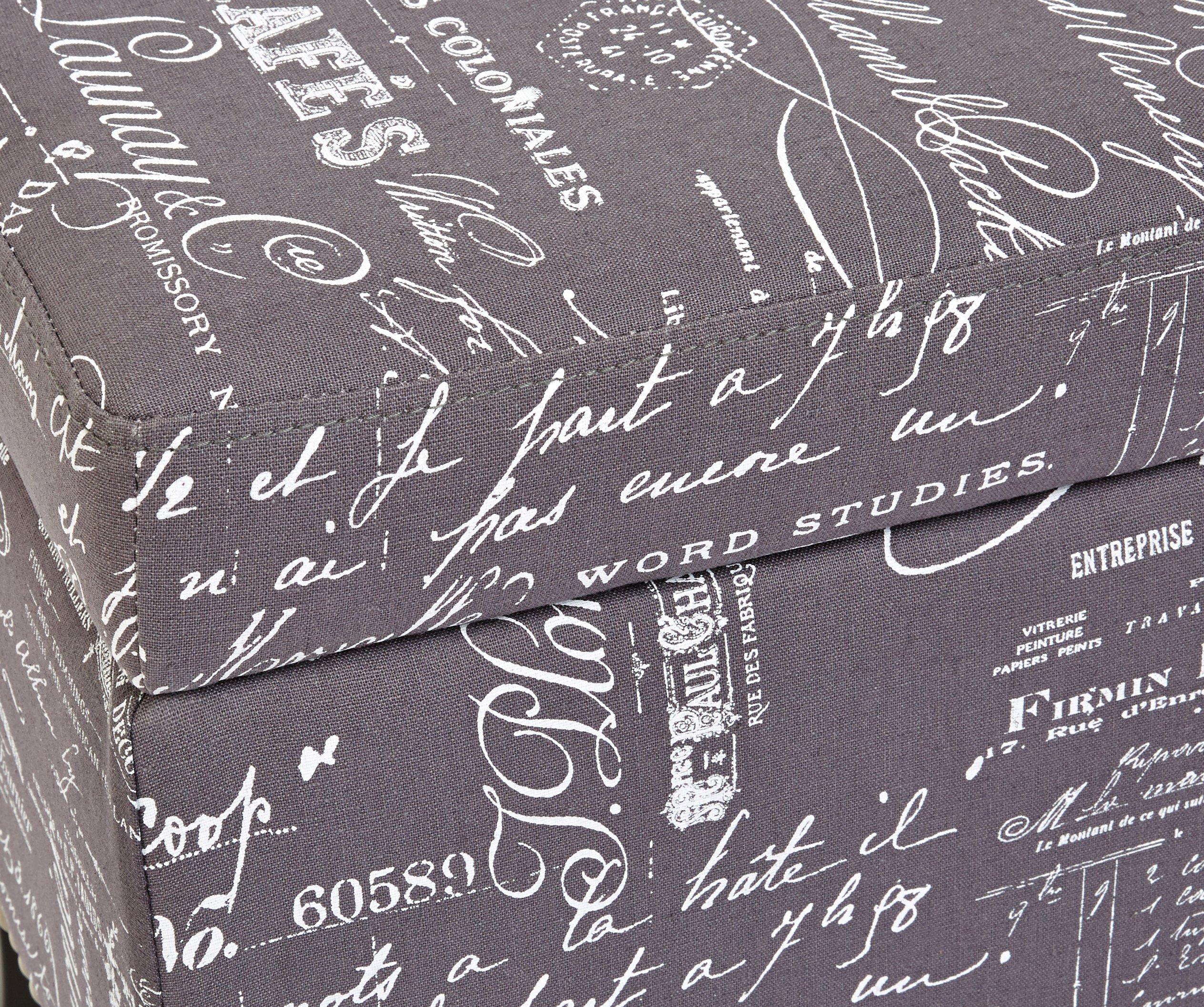FIRST HILL FHW Endora Rectangular Fabric Storage Ottoman with Script-Style Pattern - Storm Grey | Multi-Purpose Storage Bench for Living Room, Bedroom & Entryway | Space-Saving Home Decor