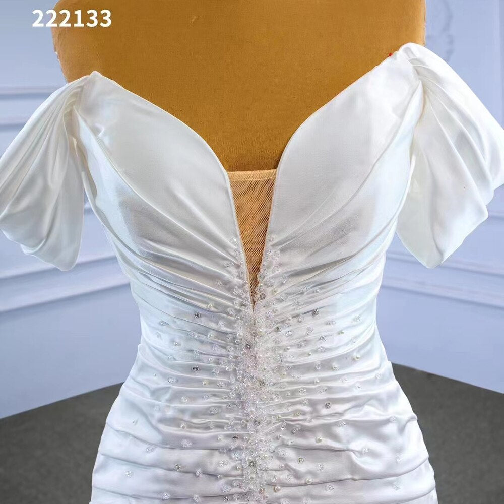 Serene Hill White Mermaid Sexy Off-Shoulder Lace-Up Beaded Wedding Dress 2025 | High-End Custom Made Bridal Gown HM222133 | Perfect for Beach Weddings, Vow Renewals & Formal Evening Events